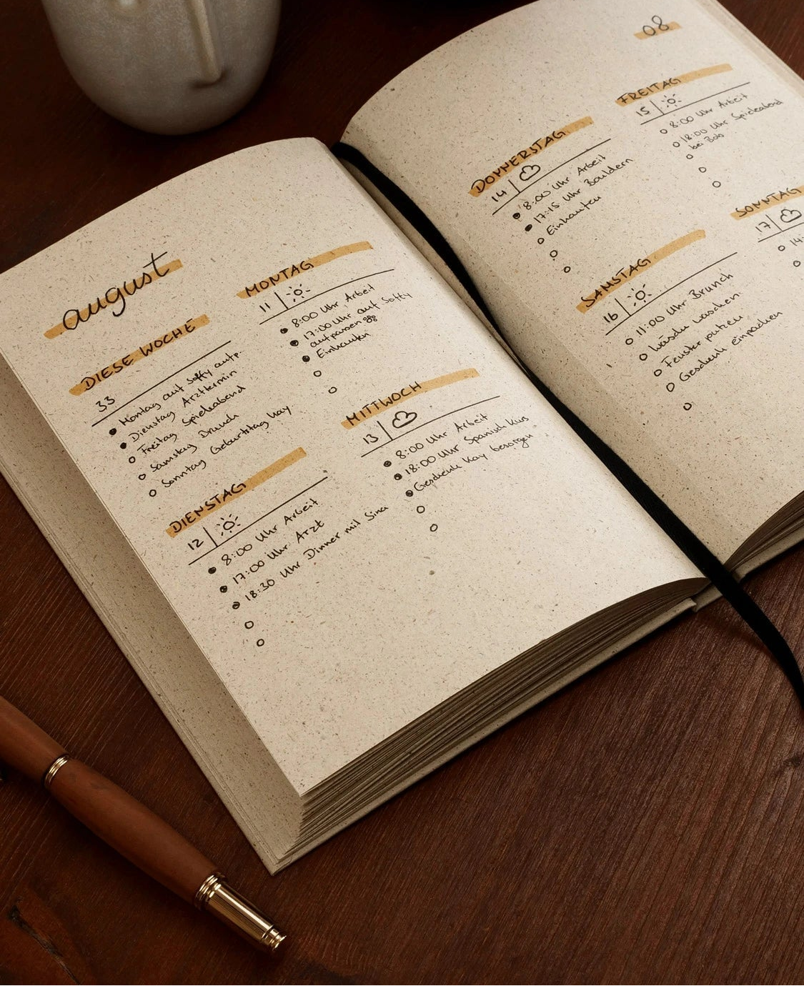 Notizbuch, Bullet Journal blanko A5 aus Graspapier