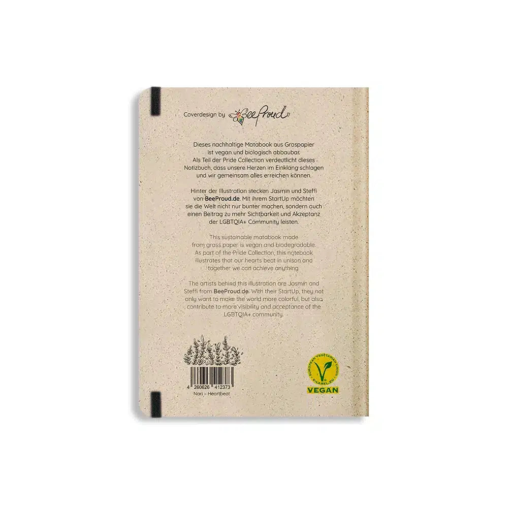 Vegan produziertes Notizbuch, Skizzenbuch, Tagebuch, Achtsamkeitstagebuch, Reisetagebuch, Dankbarkeitstagebuch, Bullet Journal, Planer, Terminplaner, Uni-Planer, Kalender, Wochenplaner, Rezeptbuch, Schreibheft oder Schreibblock A5 Nari aus Graspapier und Süßgraspapier von matabooks