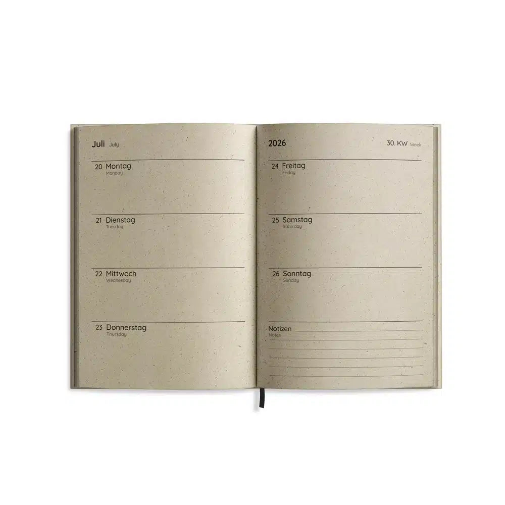 Vegan produzierter Jahresplaner, Jahreskalender, Kalender, Familienkalender, Notizbuch, Tagebuch, Terminplaner, Achtsamkeitstagebuch, Bullet Journal, Reisetagebuch, Dankbarkeitstagebuch, Hausaufgabenheft, Uni-Planer, Taschenkalender, Buchkalender, Business-Planer, Wochenplaner A6 aus Graspapier von matabooks