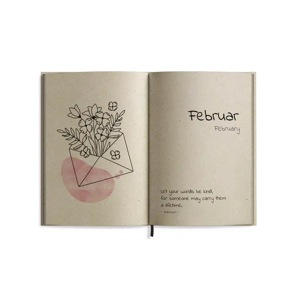 Vegan produzierter Jahresplaner, Jahreskalender, Kalender, Familienkalender, Notizbuch, Tagebuch, Terminplaner, Achtsamkeitstagebuch, Bullet Journal, Reisetagebuch, Dankbarkeitstagebuch, Hausaufgabenheft, Uni-Planer, Taschenkalender, Buchkalender, Business-Planer, Wochenplaner A6 aus Graspapier von matabooks