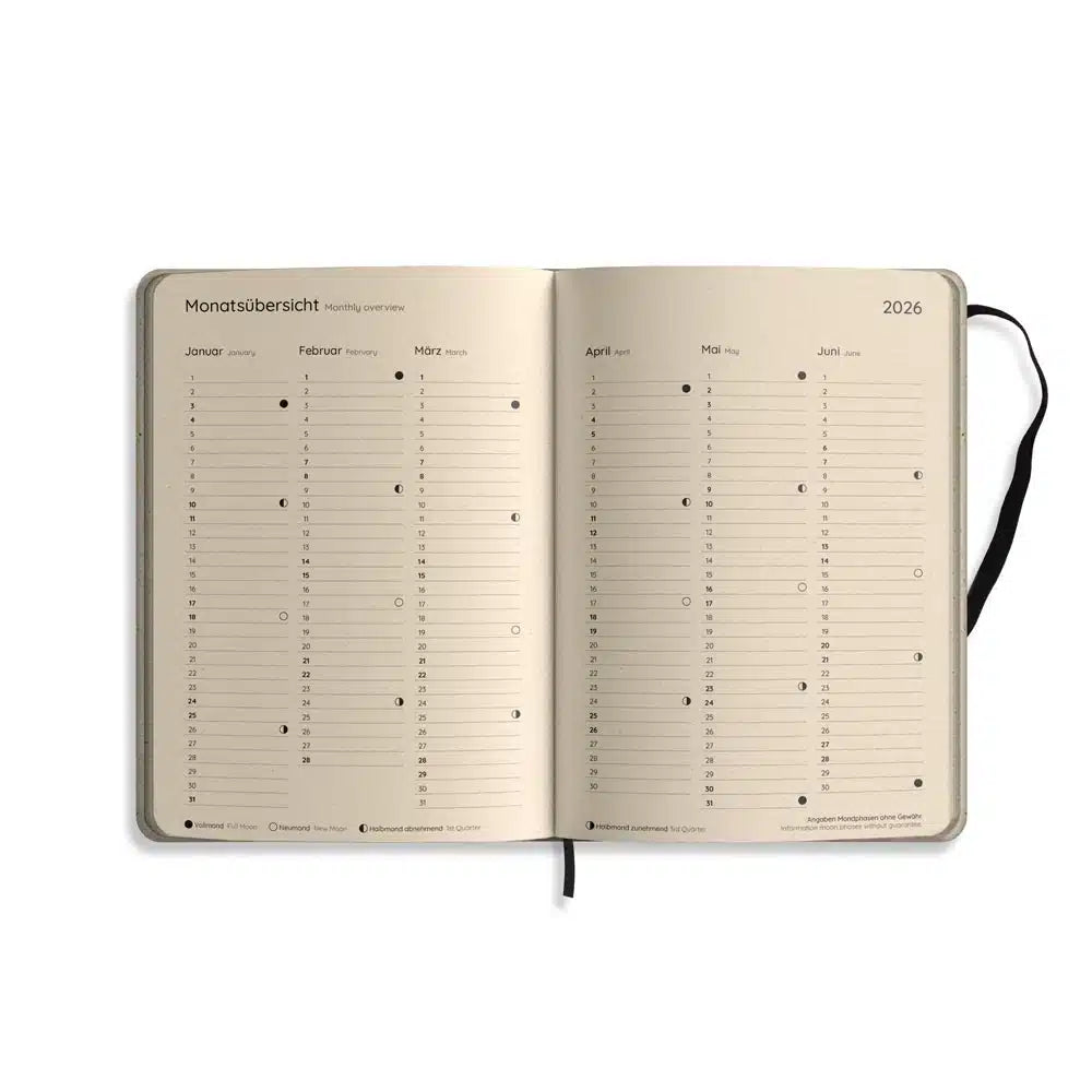Vegan produzierter Jahresplaner, Jahreskalender, Kalender, Familienkalender, Notizbuch, Tagebuch, Terminplaner, Achtsamkeitstagebuch, Bullet Journal, Reisetagebuch, Dankbarkeitstagebuch, Hausaufgabenheft, Uni-Planer, Taschenkalender, Buchkalender, Business-Planer, Wochenplaner A5 aus Graspapier und Süßgraspapier von matabooks
