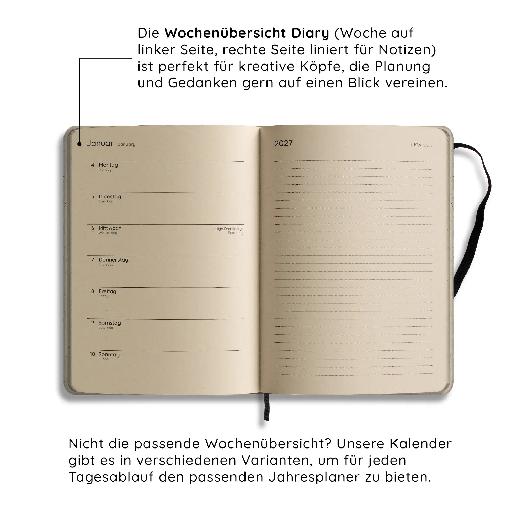 Vegan produzierter Jahresplaner, Jahreskalender, Kalender, Familienkalender, Notizbuch, Tagebuch, Terminplaner, Achtsamkeitstagebuch, Bullet Journal, Reisetagebuch, Dankbarkeitstagebuch, Hausaufgabenheft, Uni-Planer, Taschenkalender, Buchkalender, Business-Planer, Wochenplaner A5 aus Graspapier und Süßgraspapier von matabooks