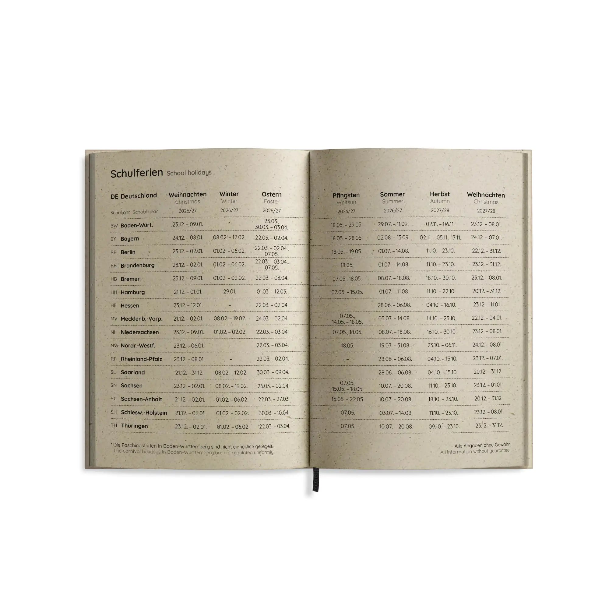 Vegan produzierter Jahresplaner, Jahreskalender, Kalender, Familienkalender, Notizbuch, Tagebuch, Terminplaner, Achtsamkeitstagebuch, Bullet Journal, Reisetagebuch, Dankbarkeitstagebuch, Hausaufgabenheft, Uni-Planer, Taschenkalender, Buchkalender, Business-Planer, Wochenplaner A6 aus Graspapier von matabooks