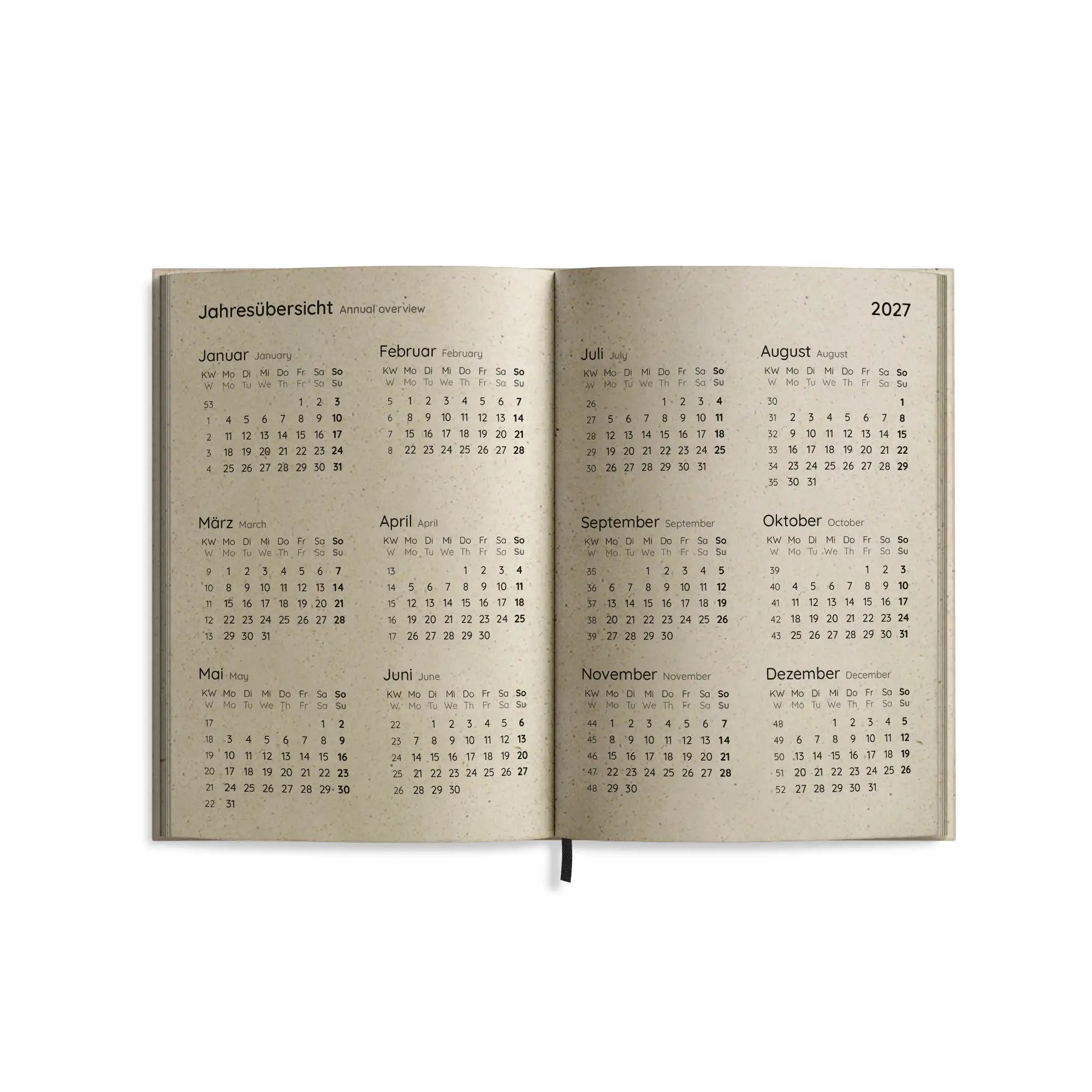Vegan produzierter Jahresplaner, Jahreskalender, Kalender, Familienkalender, Notizbuch, Tagebuch, Terminplaner, Achtsamkeitstagebuch, Bullet Journal, Reisetagebuch, Dankbarkeitstagebuch, Hausaufgabenheft, Uni-Planer, Taschenkalender, Buchkalender, Business-Planer, Wochenplaner A6 aus Graspapier von matabooks