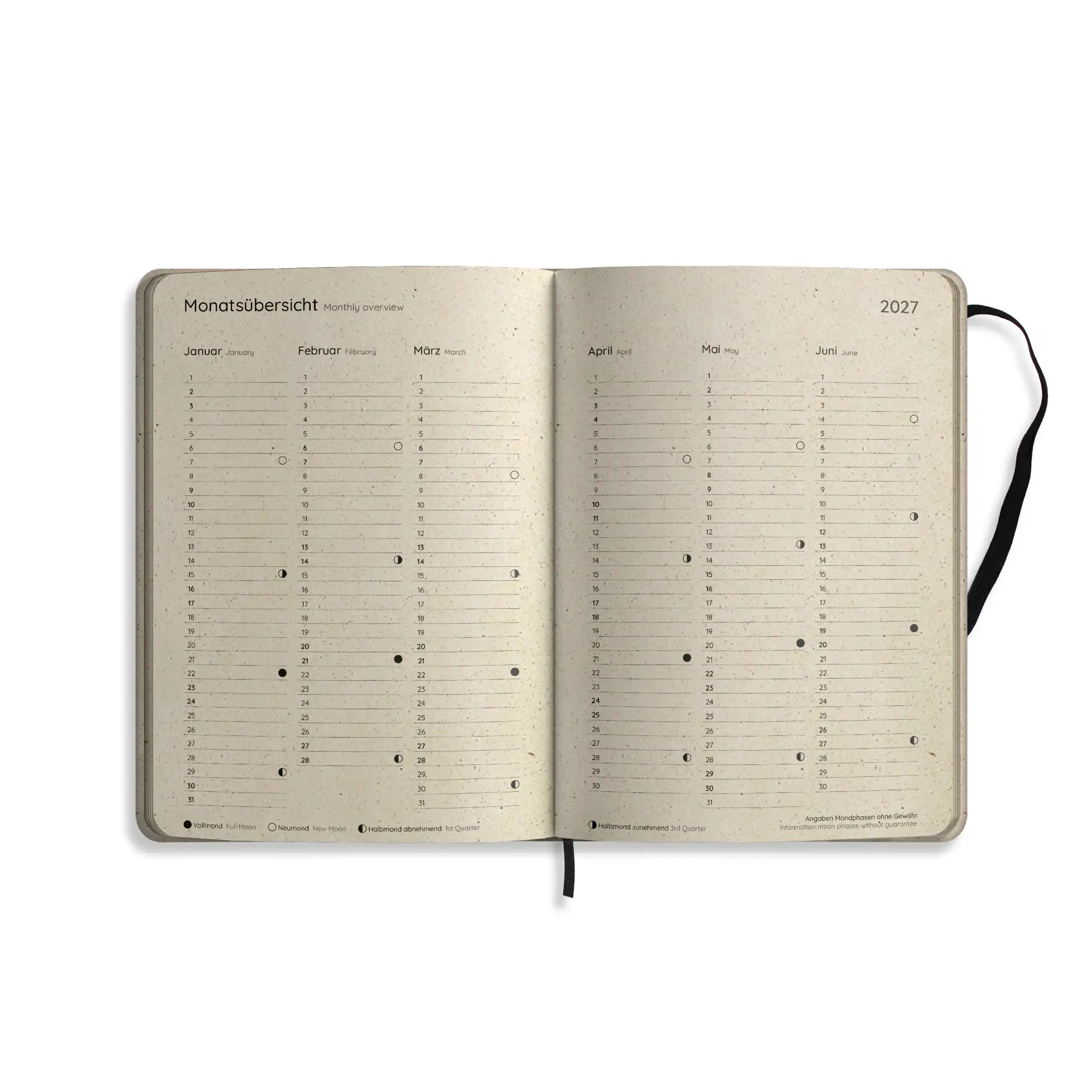 Vegan produzierter Jahresplaner, Jahreskalender, Kalender, Familienkalender, Notizbuch, Tagebuch, Terminplaner, Achtsamkeitstagebuch, Bullet Journal, Reisetagebuch, Dankbarkeitstagebuch, Hausaufgabenheft, Uni-Planer, Taschenkalender, Buchkalender, Business-Planer, Wochenplaner A5 aus Graspapier von matabooks