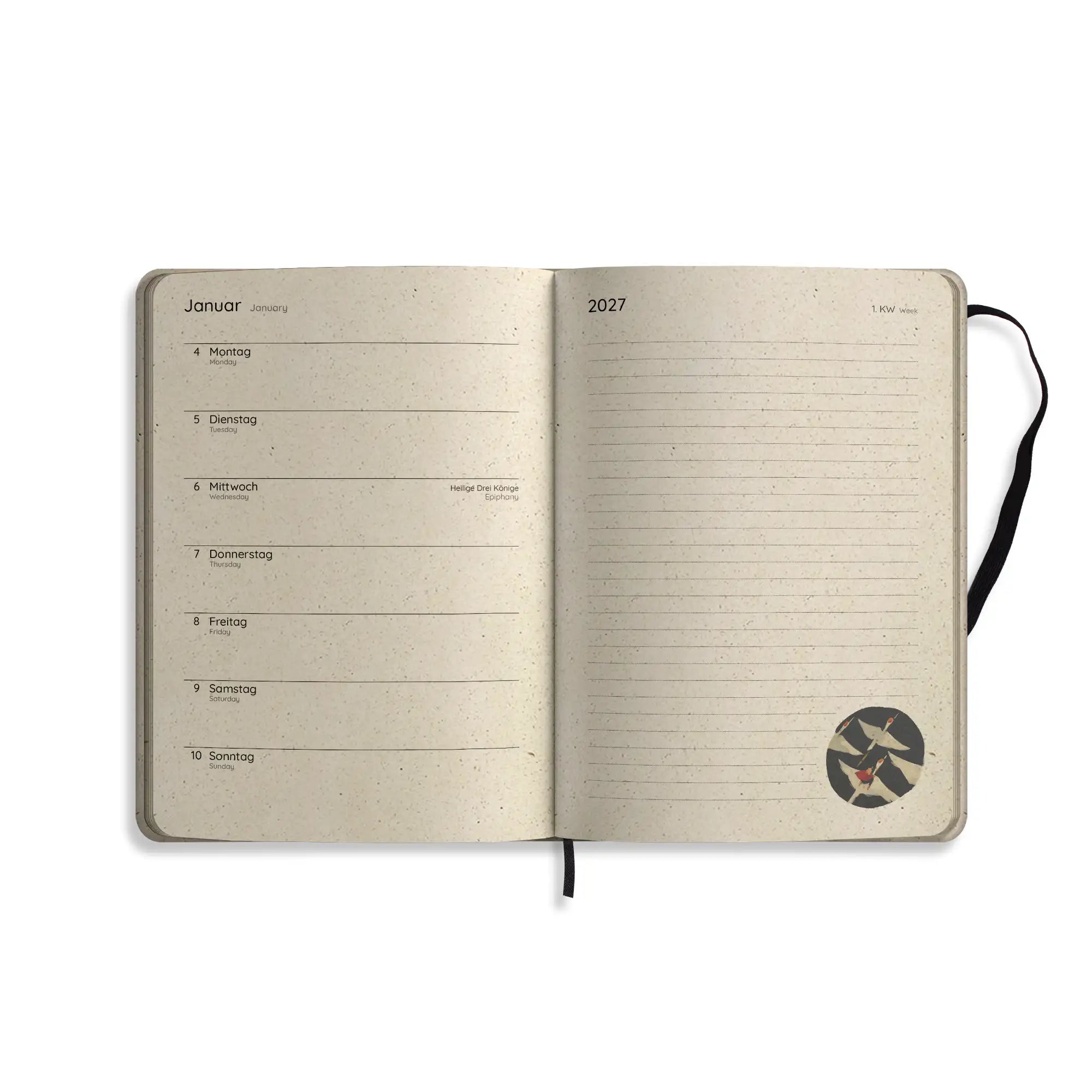 Vegan produzierter Jahresplaner, Jahreskalender, Kalender, Familienkalender, Notizbuch, Tagebuch, Terminplaner, Achtsamkeitstagebuch, Bullet Journal, Reisetagebuch, Dankbarkeitstagebuch, Hausaufgabenheft, Uni-Planer, Taschenkalender, Buchkalender, Business-Planer, Wochenplaner A5 aus Graspapier von matabooks