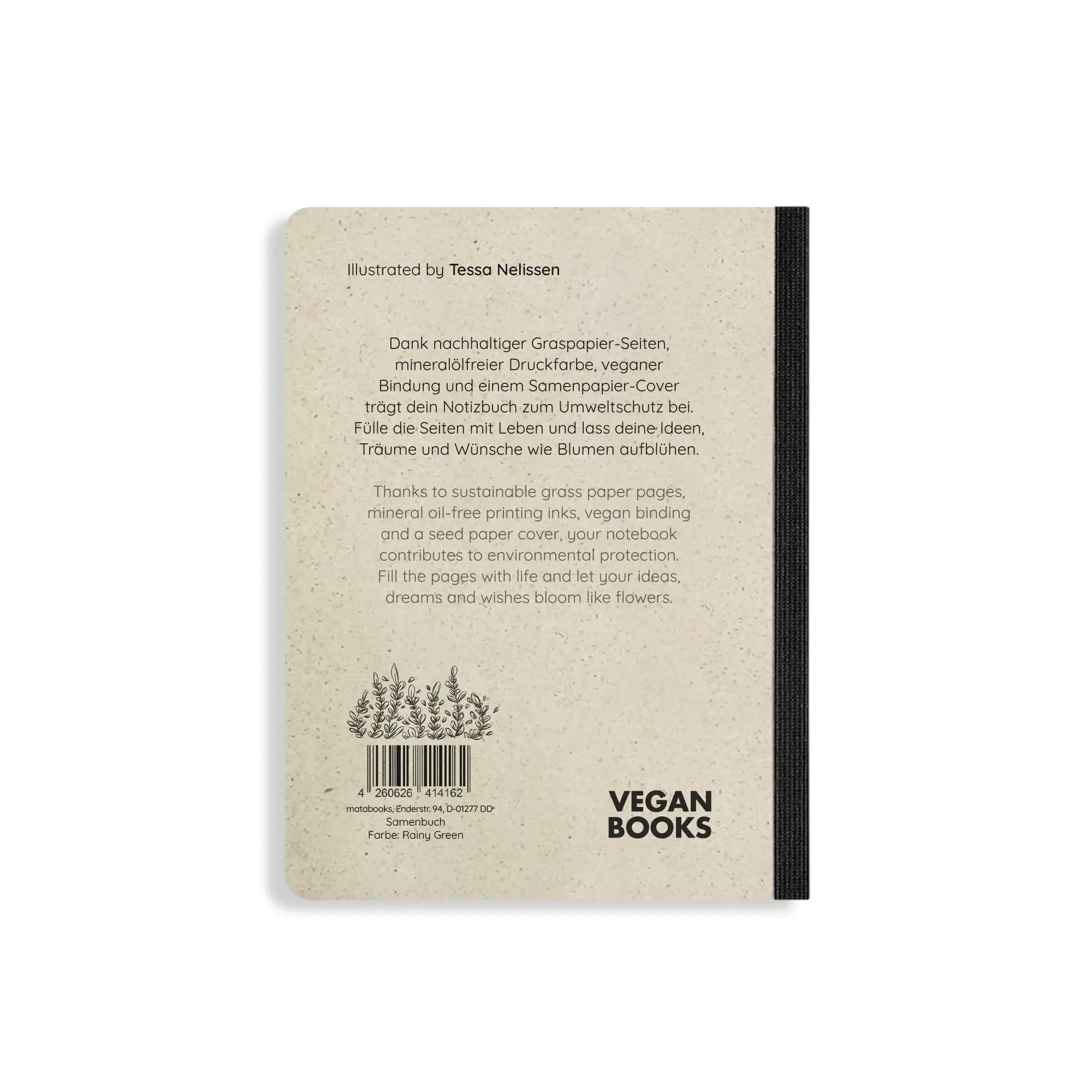 Vegan produziertes Samenbuch, Notizbuch, Skizzenbuch, Tagebuch, Achtsamkeitstagebuch, Reisetagebuch, Dankbarkeitstagebuch, Bullet Journal, Rezeptbuch, Schreibheft oder Schreibblock A6 aus Graspapier von matabooks