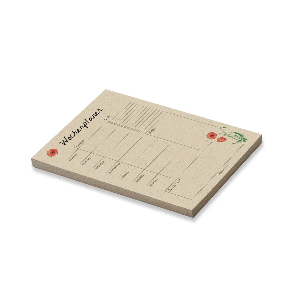 Vegan produzierter Wochenplaner, Wochenübersicht, Schreibtischplaner, Familienplaner, Terminplaner, To-do-Liste, Arbeitsplaner, Uni-Planer, Wochenkalender, Schreibblock A4 aus Graspapier von matabooks