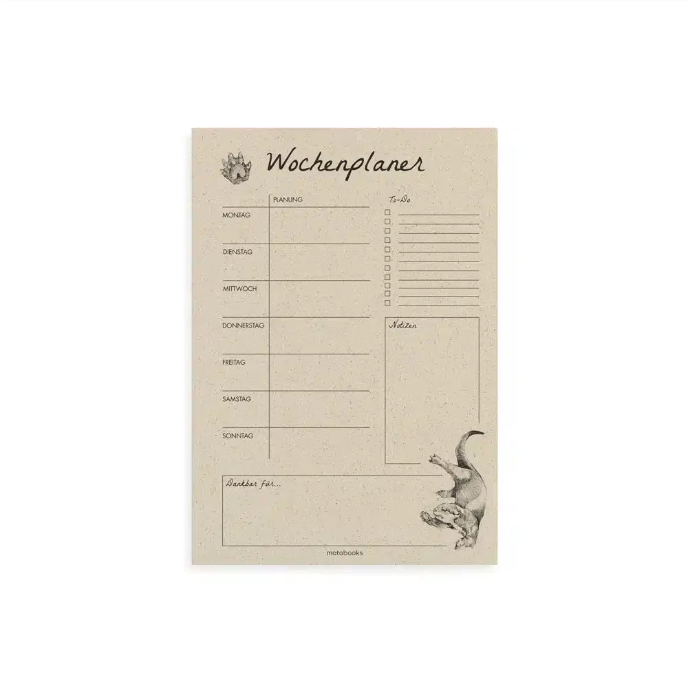 Vegan produzierter Wochenplaner, Wochenübersicht, Schreibtischplaner, Familienplaner, Terminplaner, To-do-Liste, Arbeitsplaner, Uni-Planer, Wochenkalender, Schreibblock A4 aus Graspapier von matabooks