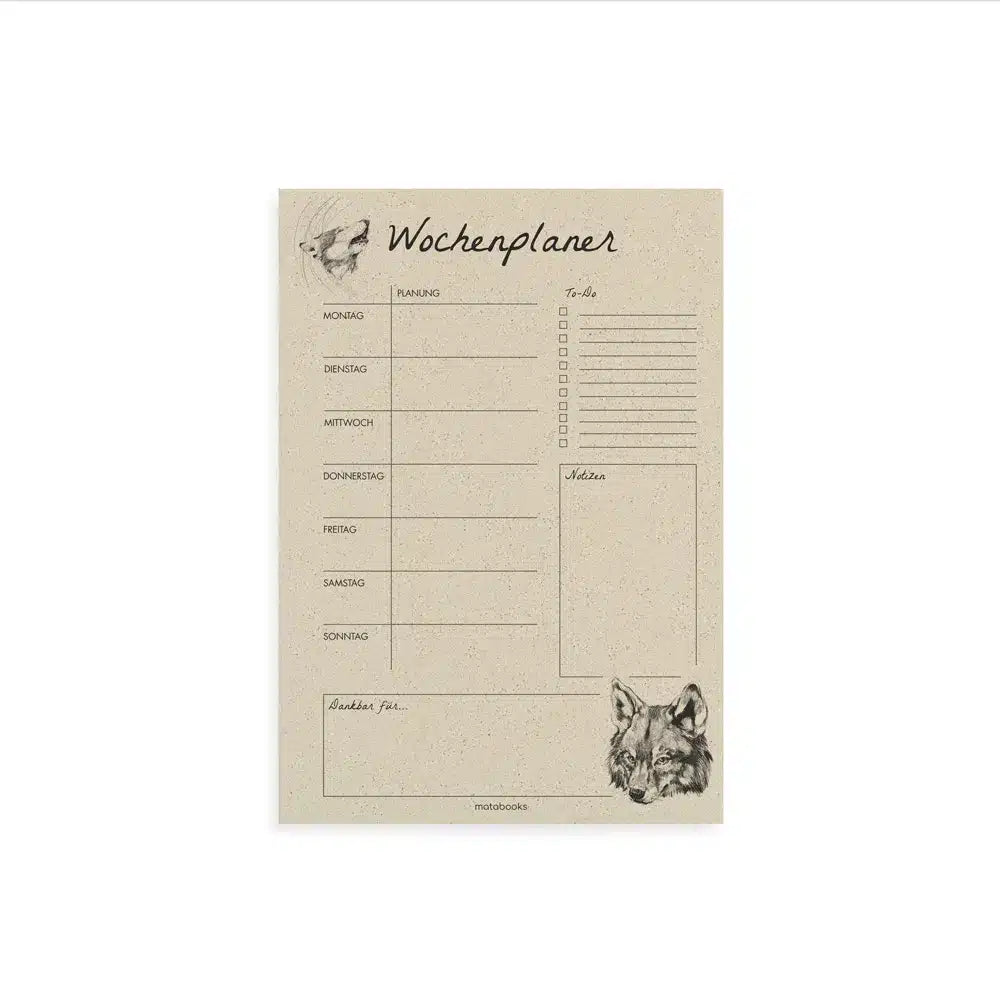 Vegan produzierter Wochenplaner, Wochenübersicht, Schreibtischplaner, Familienplaner, Terminplaner, To-do-Liste, Arbeitsplaner, Uni-Planer, Wochenkalender, Schreibblock A4 aus Graspapier von matabooks