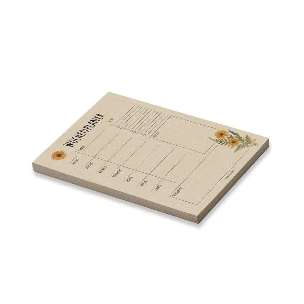 Vegan produzierter Wochenplaner, Wochenübersicht, Schreibtischplaner, Familienplaner, Terminplaner, To-do-Liste, Arbeitsplaner, Uni-Planer, Wochenkalender, Schreibblock A4 aus Graspapier von matabooks