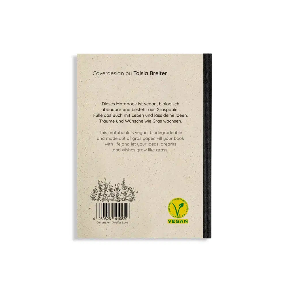 Vegan produziertes Notizbuch, Skizzenbuch, Tagebuch, Achtsamkeitstagebuch, Reisetagebuch, Dankbarkeitstagebuch, Bullet Journal, Rezeptbuch, Schreibheft oder Schreibblock A6 Dahara aus Graspapier von matabooks