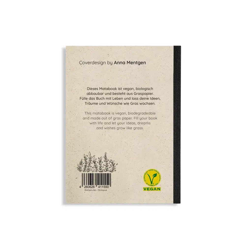 Vegan produziertes Notizbuch, Skizzenbuch, Tagebuch, Achtsamkeitstagebuch, Reisetagebuch, Dankbarkeitstagebuch, Bullet Journal, Rezeptbuch, Schreibheft oder Schreibblock A6 Dahara aus Graspapier von matabooks