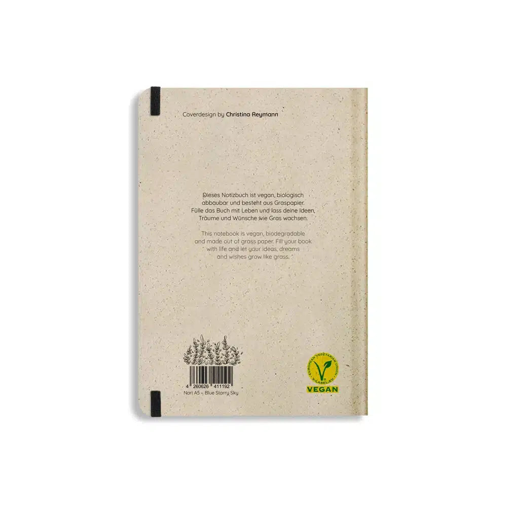 Vegan produziertes Notizbuch, Skizzenbuch, Tagebuch, Achtsamkeitstagebuch, Reisetagebuch, Dankbarkeitstagebuch, Bullet Journal, Planer, Terminplaner, Uni-Planer, Kalender, Wochenplaner, Rezeptbuch, Schreibheft oder Schreibblock A5 Nari aus Graspapier und Süßgraspapier von matabooks