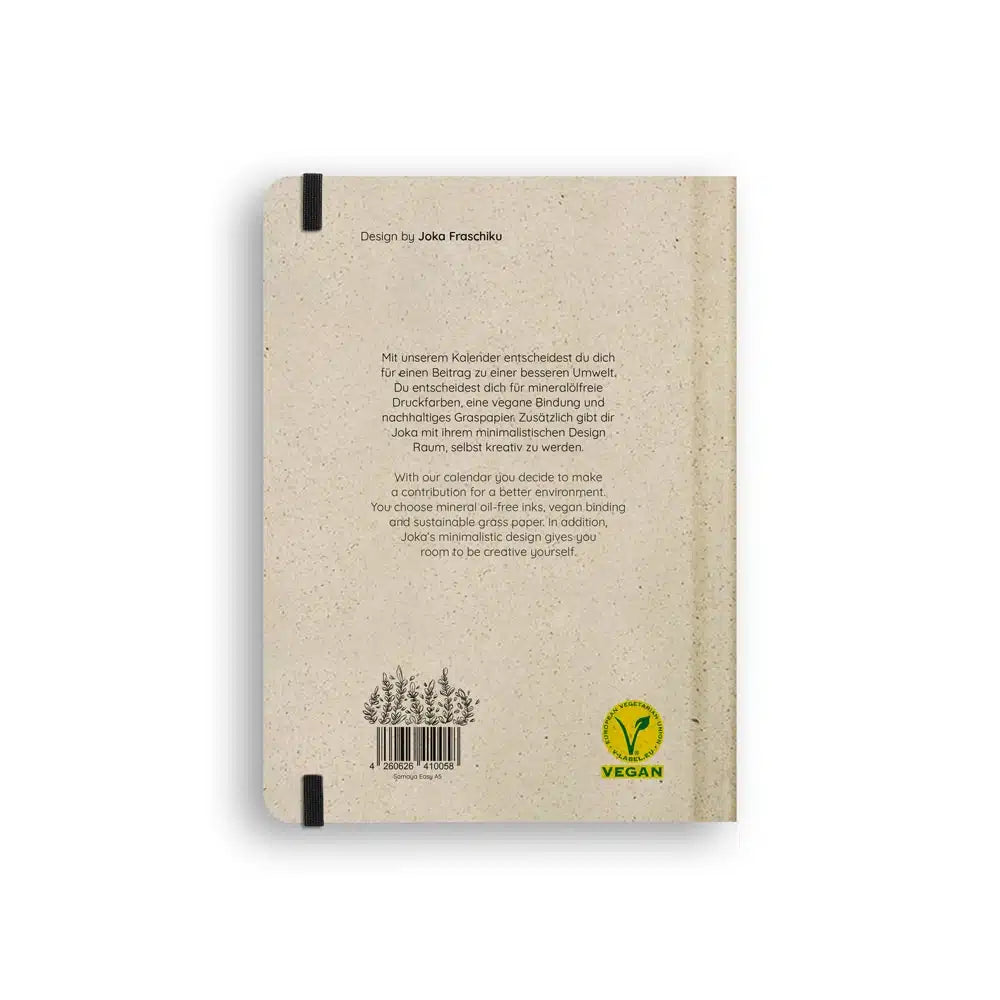 Vegan produzierter Jahresplaner, Jahreskalender, Kalender, Familienkalender, Notizbuch, Tagebuch, Terminplaner, Achtsamkeitstagebuch, Bullet Journal, Reisetagebuch, Dankbarkeitstagebuch, Hausaufgabenheft, Uni-Planer, Taschenkalender, Buchkalender, Business-Planer, Wochenplaner A5 aus Graspapier von matabooks