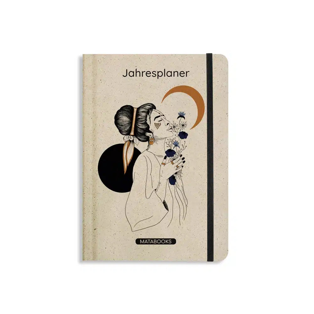 Vegan produzierter Jahresplaner, Jahreskalender, Kalender, Familienkalender, Notizbuch, Tagebuch, Terminplaner, Achtsamkeitstagebuch, Bullet Journal, Reisetagebuch, Dankbarkeitstagebuch, Hausaufgabenheft, Uni-Planer, Taschenkalender, Buchkalender, Business-Planer, Wochenplaner A5 aus Graspapier von matabooks
