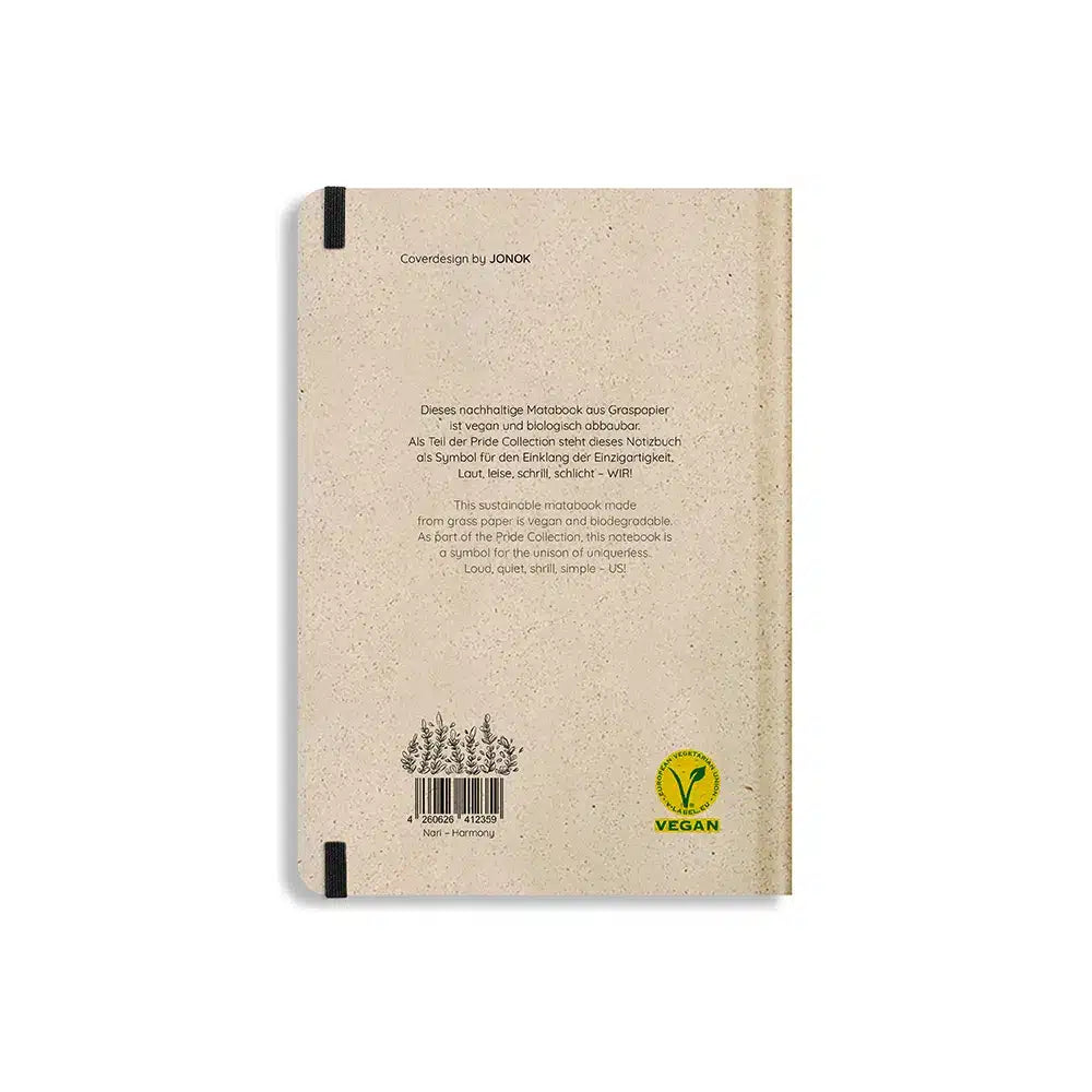 Vegan produziertes Notizbuch, Skizzenbuch, Tagebuch, Achtsamkeitstagebuch, Reisetagebuch, Dankbarkeitstagebuch, Bullet Journal, Planer, Terminplaner, Uni-Planer, Kalender, Wochenplaner, Rezeptbuch, Schreibheft oder Schreibblock A5 Nari aus Graspapier und Süßgraspapier von matabooks