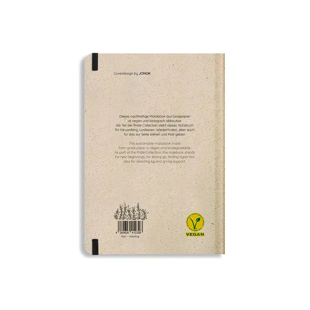 Vegan produziertes Notizbuch, Skizzenbuch, Tagebuch, Achtsamkeitstagebuch, Reisetagebuch, Dankbarkeitstagebuch, Bullet Journal, Planer, Terminplaner, Uni-Planer, Kalender, Wochenplaner, Rezeptbuch, Schreibheft oder Schreibblock A5 Nari aus Graspapier und Süßgraspapier von matabooks