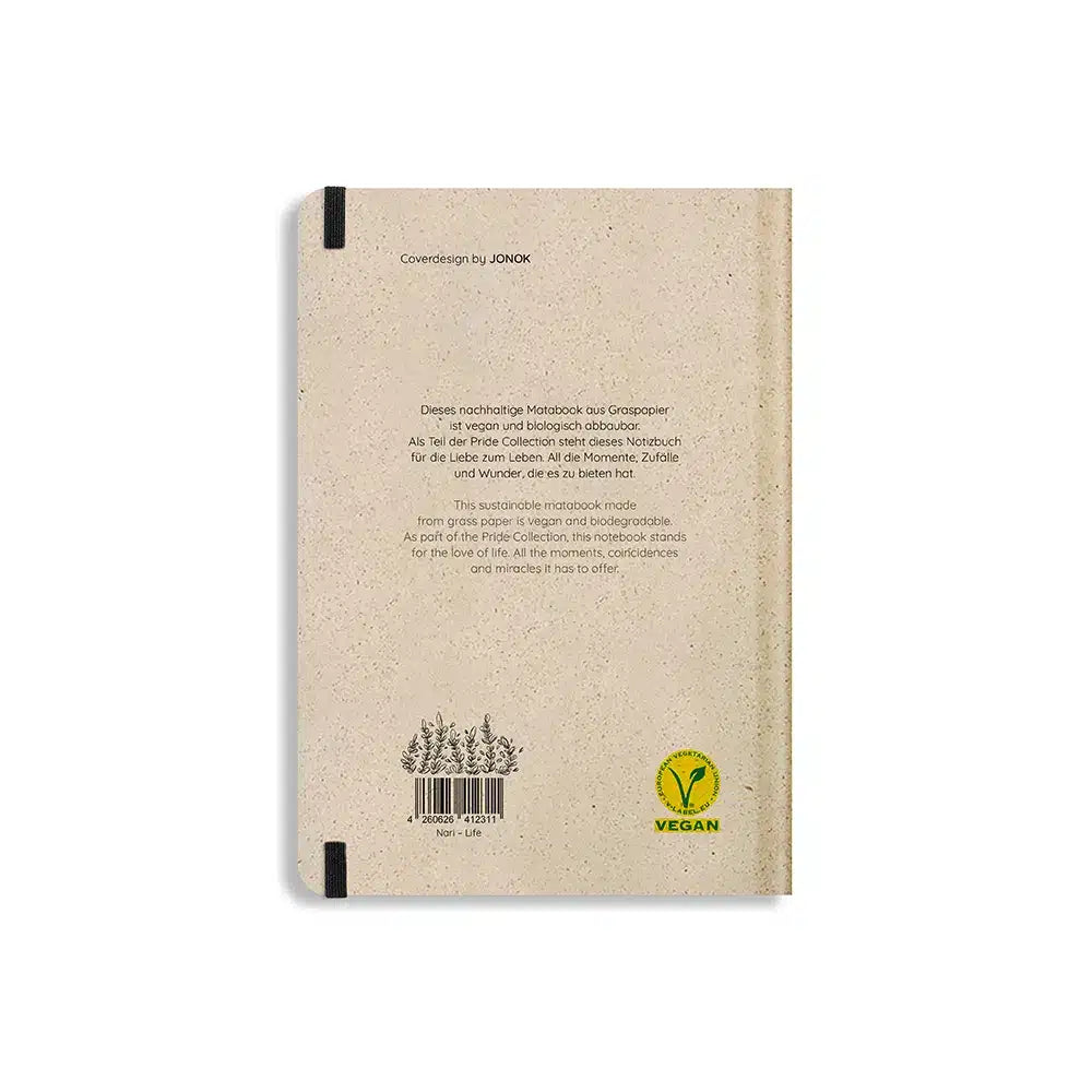 Vegan produziertes Notizbuch, Skizzenbuch, Tagebuch, Achtsamkeitstagebuch, Reisetagebuch, Dankbarkeitstagebuch, Bullet Journal, Planer, Terminplaner, Uni-Planer, Kalender, Wochenplaner, Rezeptbuch, Schreibheft oder Schreibblock A5 Nari aus Graspapier und Süßgraspapier von matabooks