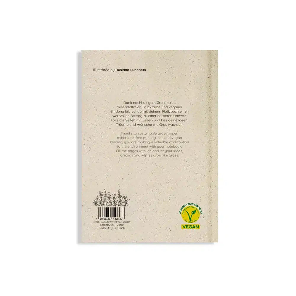 Vegan produziertes Notizbuch, Skizzenbuch, Tagebuch, Achtsamkeitstagebuch, Reisetagebuch, Dankbarkeitstagebuch, Bullet Journal, Planer, Terminplaner, Uni-Planer, Kalender, Wochenplaner, Rezeptbuch, Schreibheft oder Schreibblock A5 Jana aus Graspapier von matabooks
