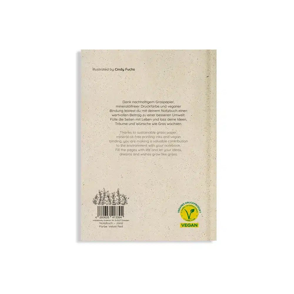 Vegan produziertes Notizbuch, Skizzenbuch, Tagebuch, Achtsamkeitstagebuch, Reisetagebuch, Dankbarkeitstagebuch, Bullet Journal, Planer, Terminplaner, Uni-Planer, Kalender, Wochenplaner, Rezeptbuch, Schreibheft oder Schreibblock A5 Jana aus Graspapier von matabooks