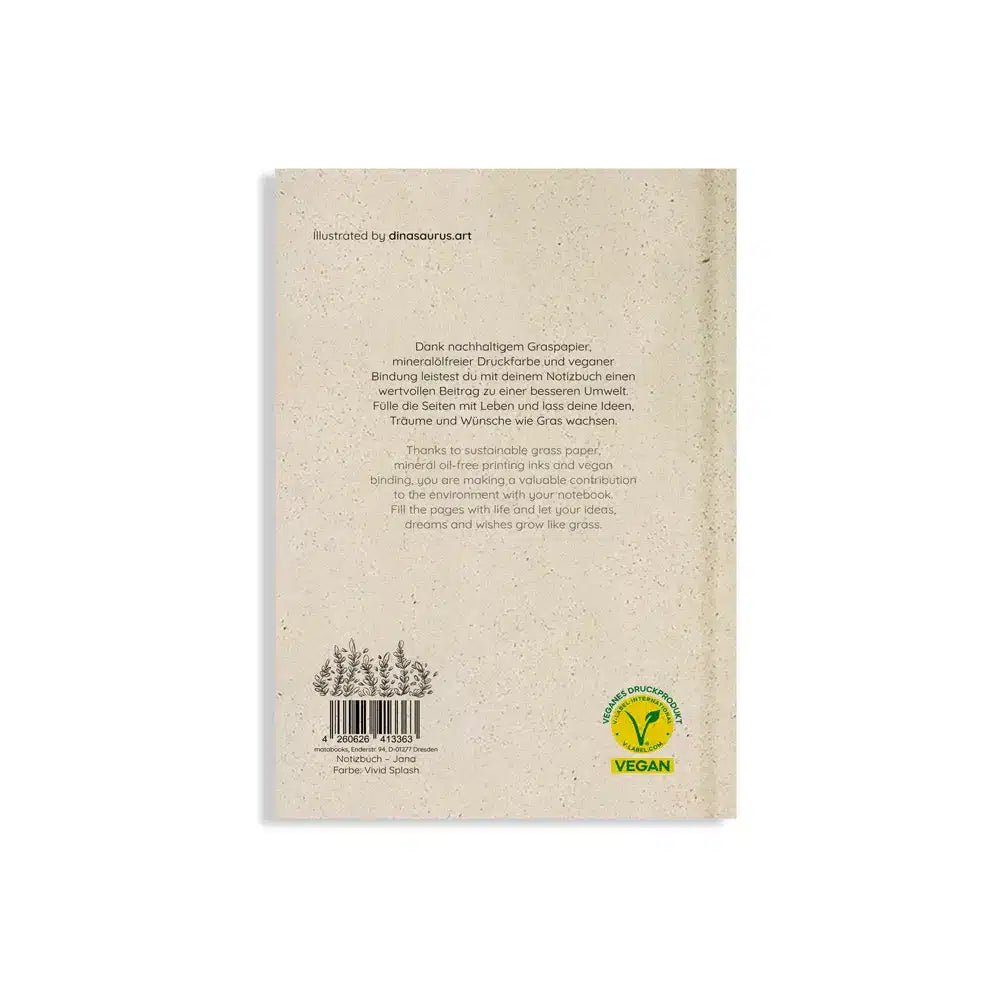 Vegan produziertes Notizbuch, Skizzenbuch, Tagebuch, Achtsamkeitstagebuch, Reisetagebuch, Dankbarkeitstagebuch, Bullet Journal, Planer, Terminplaner, Uni-Planer, Kalender, Wochenplaner, Rezeptbuch, Schreibheft oder Schreibblock A5 Jana aus Graspapier von matabooks