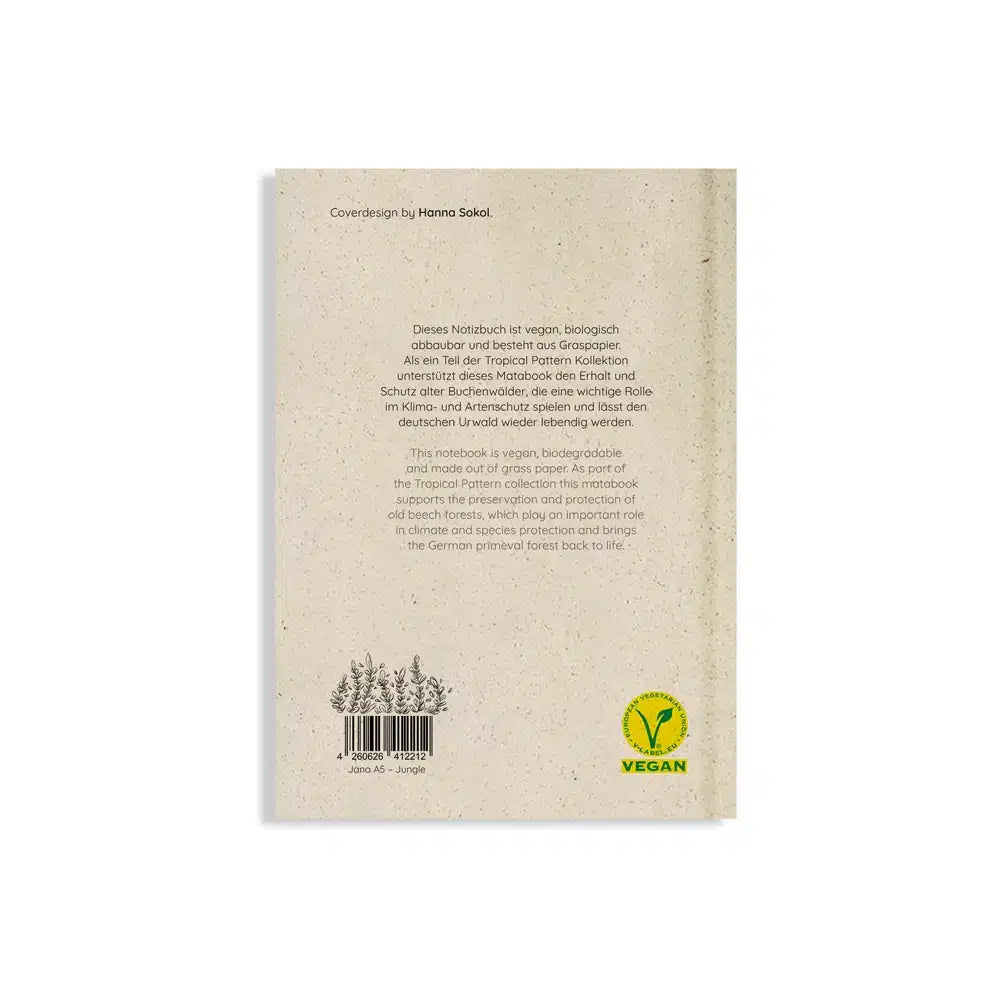 Vegan produziertes Notizbuch, Skizzenbuch, Tagebuch, Achtsamkeitstagebuch, Reisetagebuch, Dankbarkeitstagebuch, Bullet Journal, Planer, Terminplaner, Uni-Planer, Kalender, Wochenplaner, Rezeptbuch, Schreibheft oder Schreibblock A5 Jana aus Graspapier von matabooks