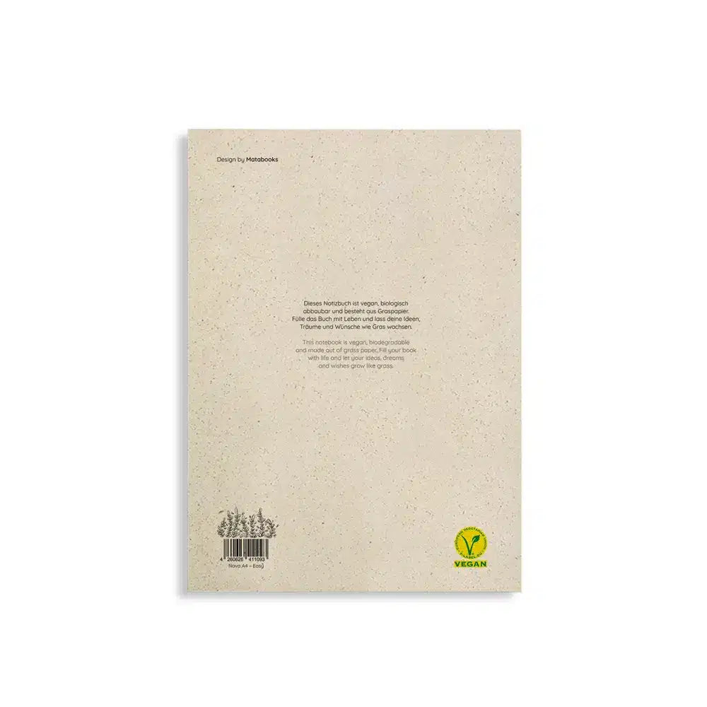 Vegan produziertes Notizbuch, Skizzenbuch, Tagebuch, Achtsamkeitstagebuch, Reisetagebuch, Dankbarkeitstagebuch, Bullet Journal, Planer, Terminplaner, Uni-Planer, Kalender, Wochenplaner, Rezeptbuch, Schreibheft oder Schreibblock A4 Nava aus Graspapier von matabooks
