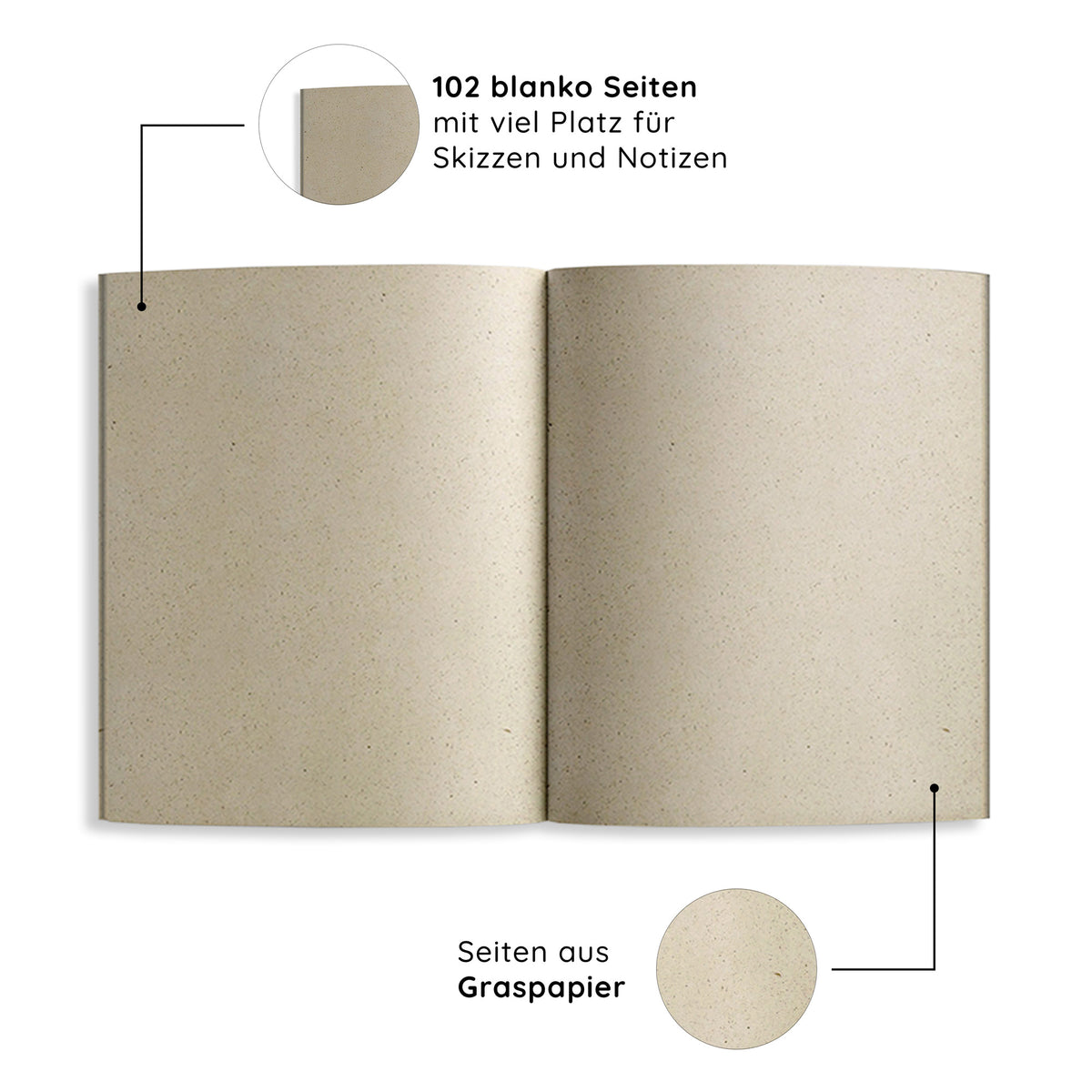 Vegan produziertes Notizbuch, Skizzenbuch, Tagebuch, Achtsamkeitstagebuch, Reisetagebuch, Dankbarkeitstagebuch, Bullet Journal, Rezeptbuch, Schreibheft oder Schreibblock A6 Dahara aus Graspapier von matabooks