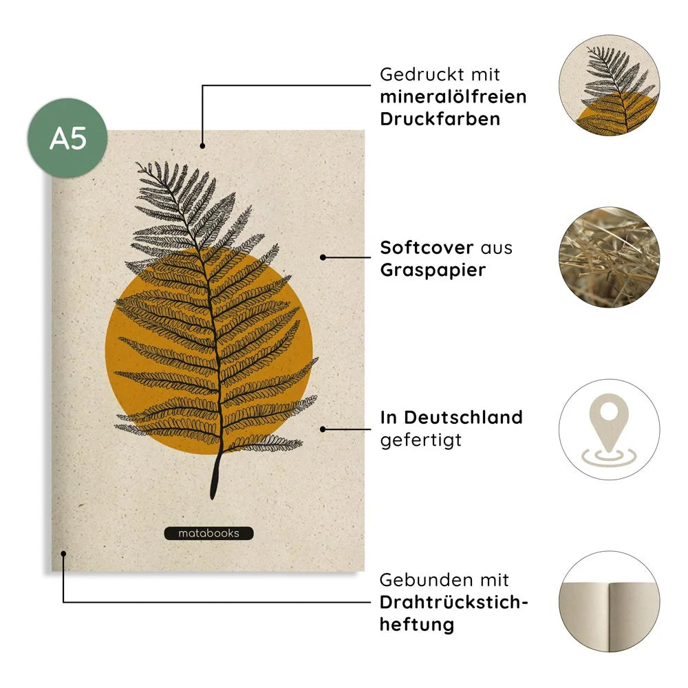Notizheft A5 blanko aus Graspapier – Tara – Farbe: Orange