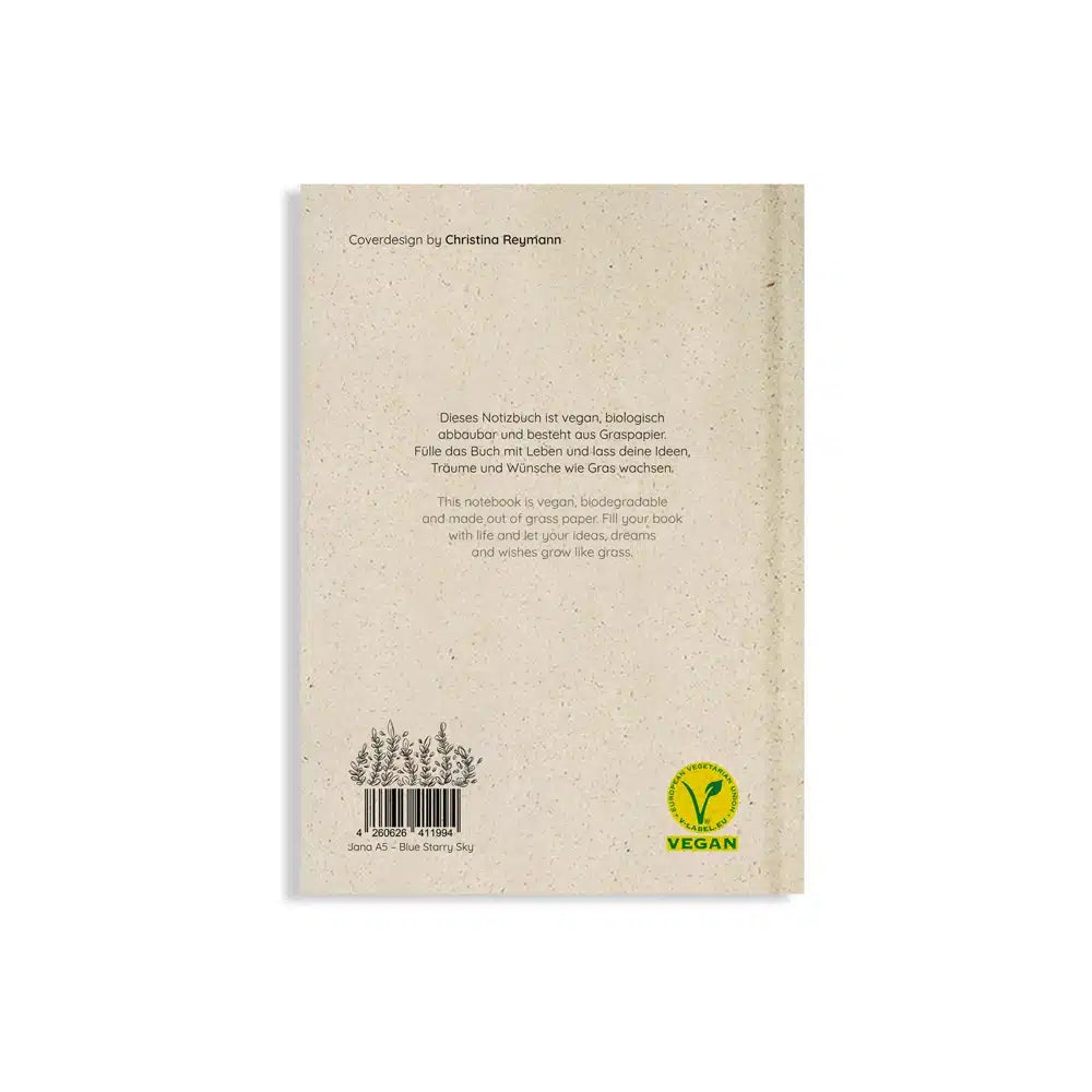 Vegan produziertes Notizbuch, Skizzenbuch, Tagebuch, Achtsamkeitstagebuch, Reisetagebuch, Dankbarkeitstagebuch, Bullet Journal, Planer, Terminplaner, Uni-Planer, Kalender, Wochenplaner, Rezeptbuch, Schreibheft oder Schreibblock A5 Jana aus Graspapier von matabooks