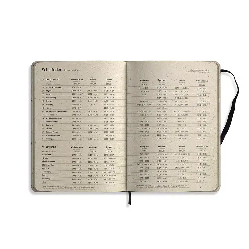 Vegan produzierter Jahresplaner, Jahreskalender, Kalender, Familienkalender, Notizbuch, Tagebuch, Terminplaner, Achtsamkeitstagebuch, Bullet Journal, Reisetagebuch, Dankbarkeitstagebuch, Hausaufgabenheft, Uni-Planer, Taschenkalender, Buchkalender, Business-Planer, Wochenplaner A5 aus Graspapier von matabooks