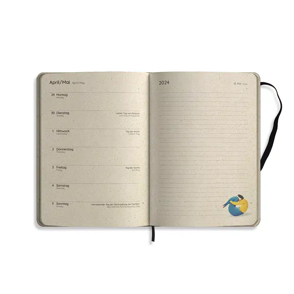 Vegan produzierter Jahresplaner, Jahreskalender, Kalender, Familienkalender, Notizbuch, Tagebuch, Terminplaner, Achtsamkeitstagebuch, Bullet Journal, Reisetagebuch, Dankbarkeitstagebuch, Hausaufgabenheft, Uni-Planer, Taschenkalender, Buchkalender, Business-Planer, Wochenplaner A5 aus Graspapier von matabooks