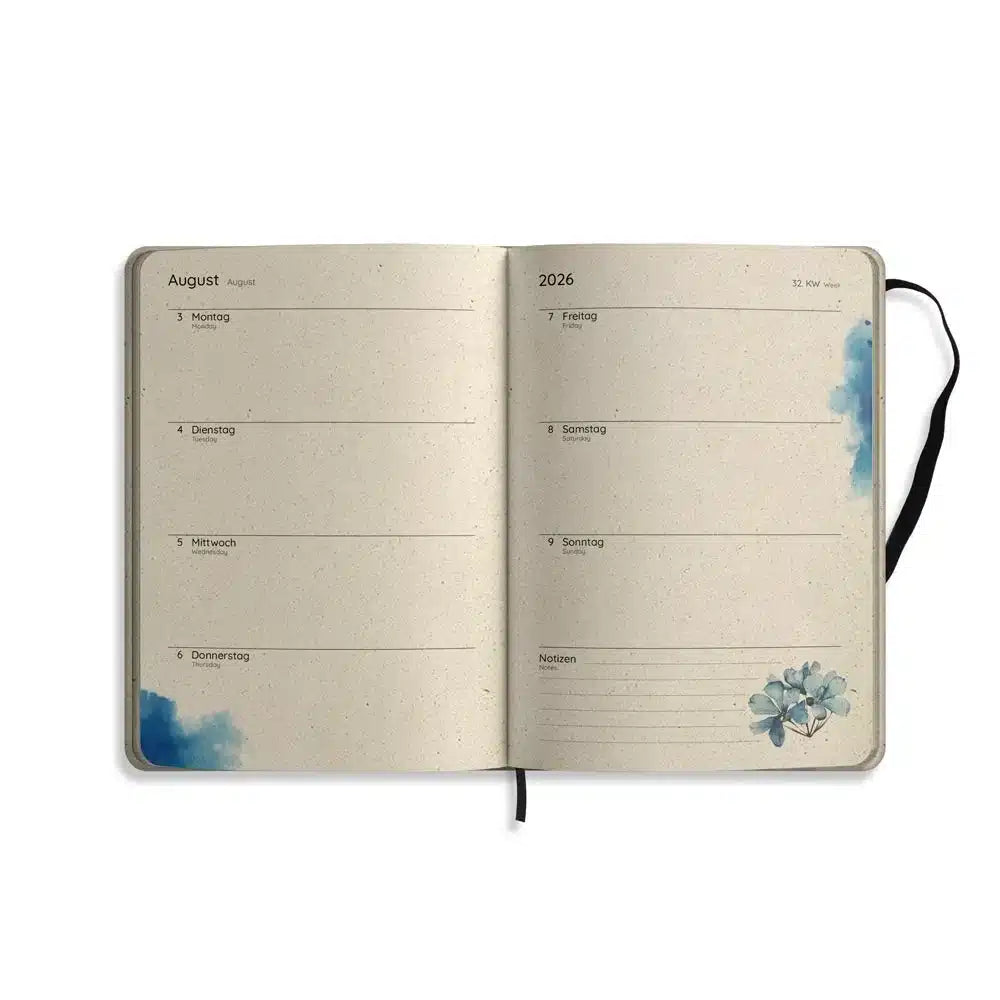 Vegan produzierter Jahresplaner, Jahreskalender, Kalender, Familienkalender, Notizbuch, Tagebuch, Terminplaner, Achtsamkeitstagebuch, Bullet Journal, Reisetagebuch, Dankbarkeitstagebuch, Hausaufgabenheft, Uni-Planer, Taschenkalender, Buchkalender, Business-Planer, Wochenplaner A5 aus Graspapier von matabooks