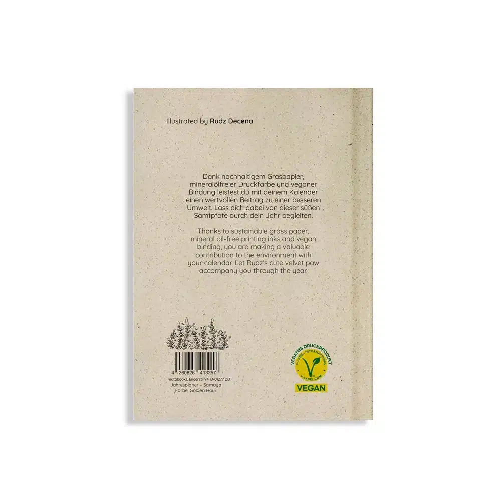 Vegan produzierter Jahresplaner, Jahreskalender, Kalender, Familienkalender, Notizbuch, Tagebuch, Terminplaner, Achtsamkeitstagebuch, Bullet Journal, Reisetagebuch, Dankbarkeitstagebuch, Hausaufgabenheft, Uni-Planer, Taschenkalender, Buchkalender, Business-Planer, Wochenplaner A6 aus Graspapier von matabooks