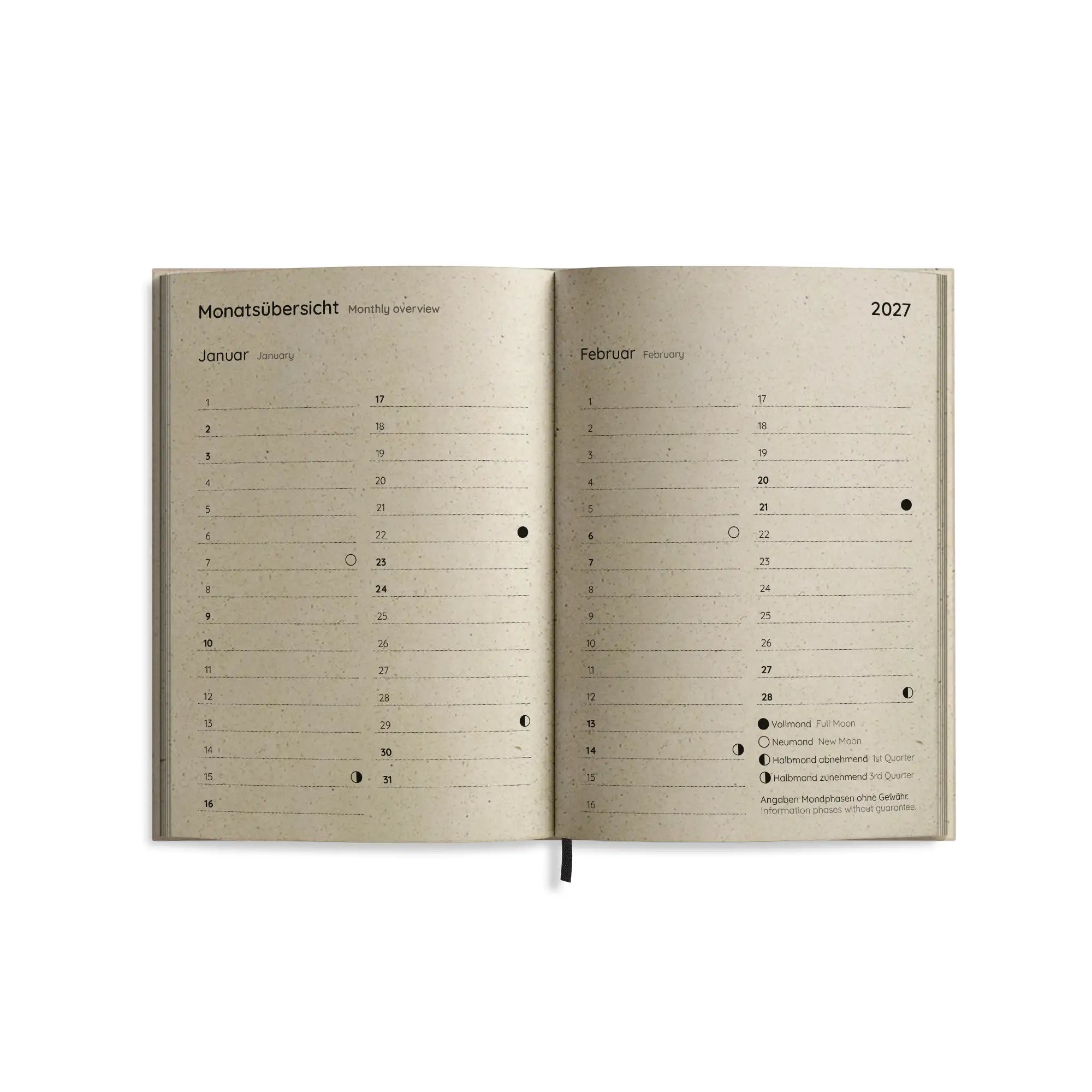 Vegan produzierter Jahresplaner, Jahreskalender, Kalender, Familienkalender, Notizbuch, Tagebuch, Terminplaner, Achtsamkeitstagebuch, Bullet Journal, Reisetagebuch, Dankbarkeitstagebuch, Hausaufgabenheft, Uni-Planer, Taschenkalender, Buchkalender, Business-Planer, Wochenplaner A6 aus Graspapier von matabooks