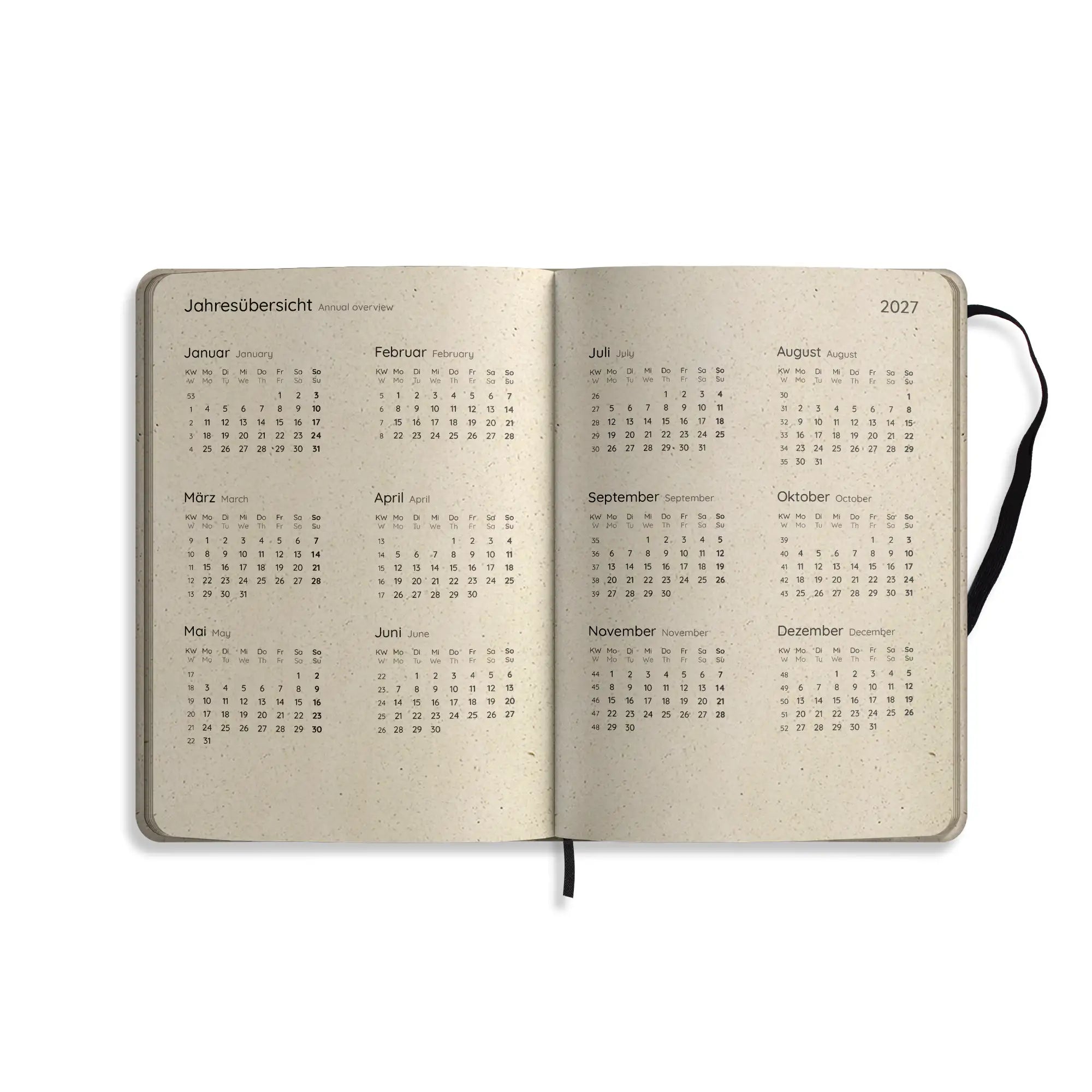 Vegan produzierter Jahresplaner, Jahreskalender, Kalender, Familienkalender, Notizbuch, Tagebuch, Terminplaner, Achtsamkeitstagebuch, Bullet Journal, Reisetagebuch, Dankbarkeitstagebuch, Hausaufgabenheft, Uni-Planer, Taschenkalender, Buchkalender, Business-Planer, Wochenplaner A5 aus Graspapier von matabooks