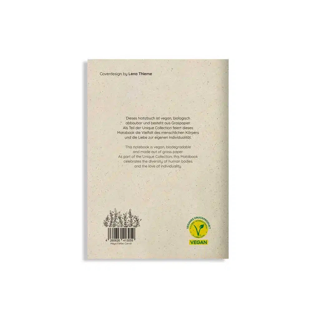 Vegan produziertes Notizbuch, Skizzenbuch, Tagebuch, Achtsamkeitstagebuch, Reisetagebuch, Dankbarkeitstagebuch, Bullet Journal, Rezeptbuch, Notizheft, Schreibheft oder Schreibblock A5 Maya aus Graspapier von matabooks