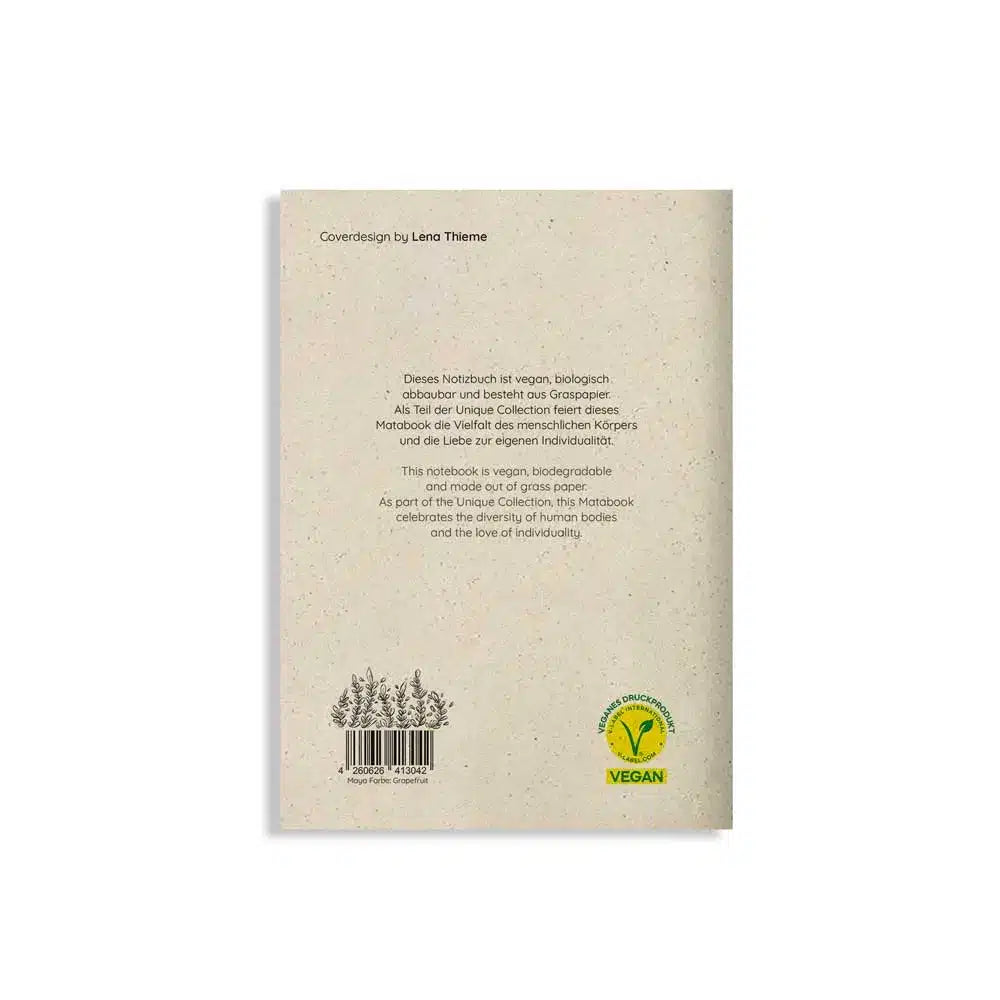 Vegan produziertes Notizbuch, Skizzenbuch, Tagebuch, Achtsamkeitstagebuch, Reisetagebuch, Dankbarkeitstagebuch, Bullet Journal, Rezeptbuch, Notizheft, Schreibheft oder Schreibblock A5 Maya aus Graspapier von matabooks