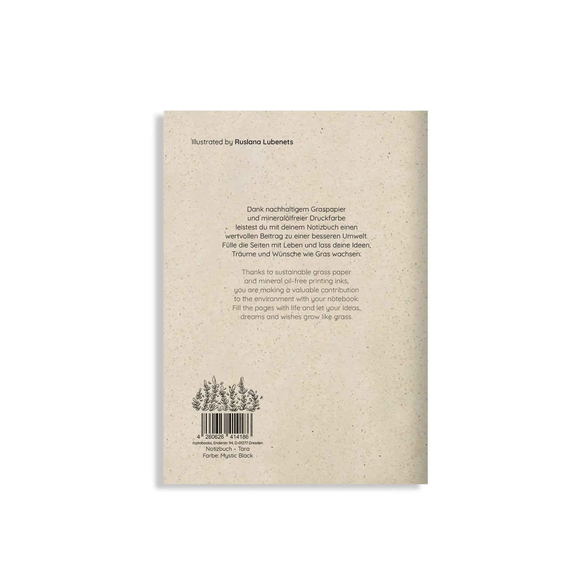 Vegan produziertes Notizbuch, Skizzenbuch, Tagebuch, Achtsamkeitstagebuch, Reisetagebuch, Dankbarkeitstagebuch, Bullet Journal, Rezeptbuch, Notizheft, Schreibheft oder Schreibblock A5 Tara aus Graspapier von matabooks