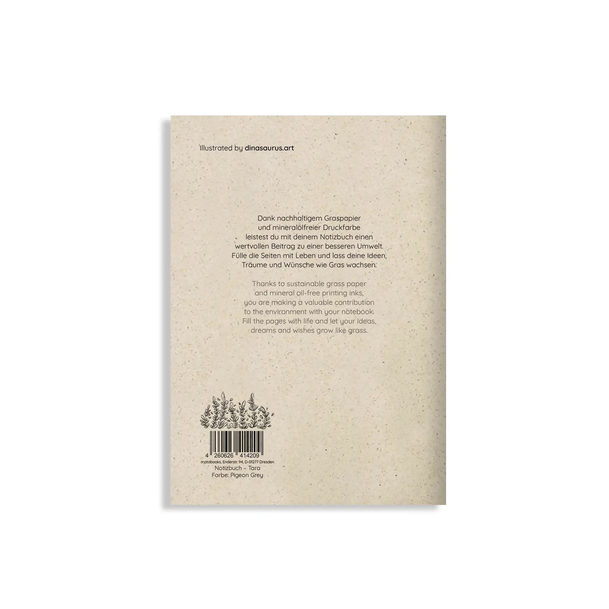 Vegan produziertes Notizbuch, Skizzenbuch, Tagebuch, Achtsamkeitstagebuch, Reisetagebuch, Dankbarkeitstagebuch, Bullet Journal, Rezeptbuch, Notizheft, Schreibheft oder Schreibblock A5 Tara aus Graspapier von matabooks