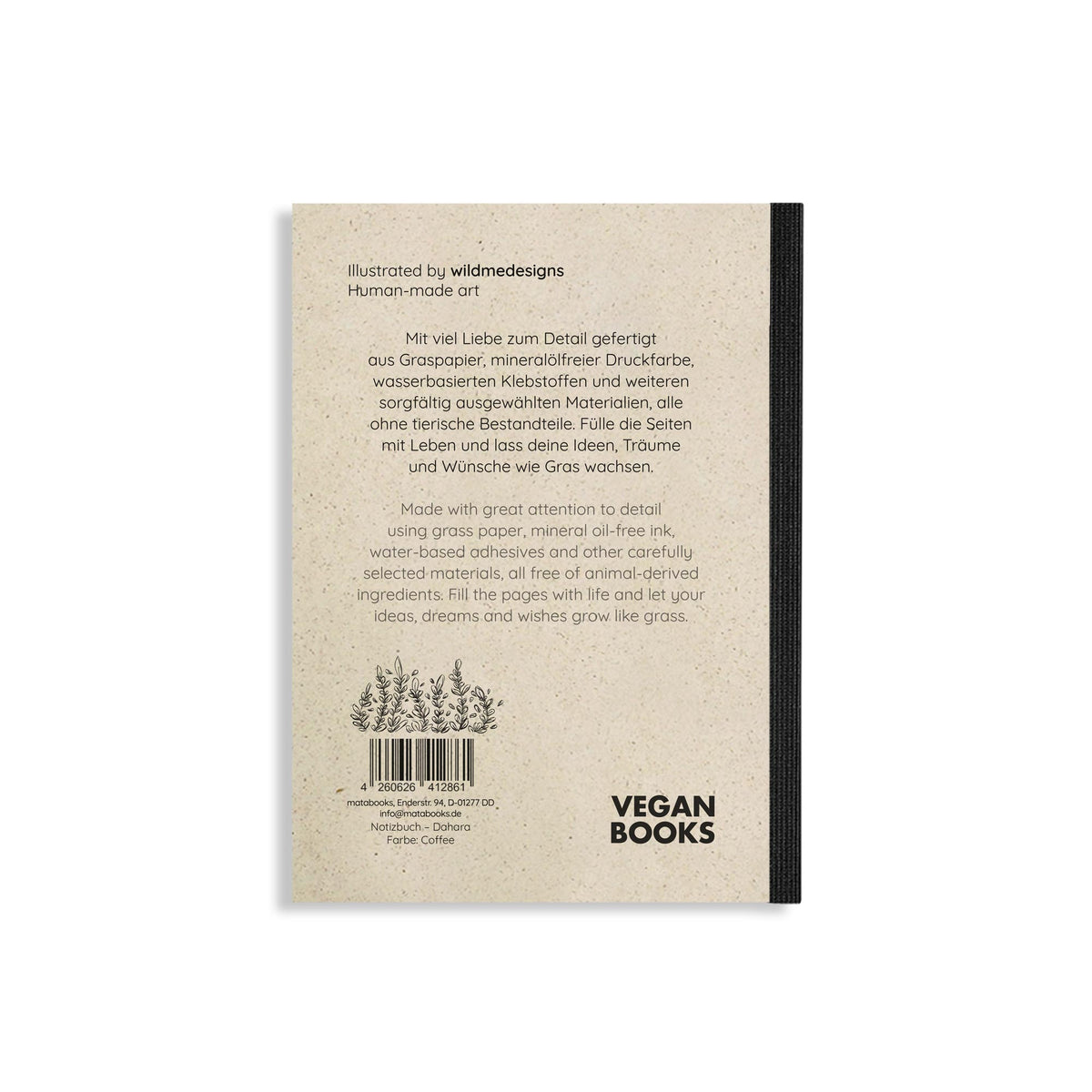 Vegan produziertes Notizbuch, Skizzenbuch, Tagebuch, Achtsamkeitstagebuch, Reisetagebuch, Dankbarkeitstagebuch, Bullet Journal, Rezeptbuch, Schreibheft oder Schreibblock A6 Dahara aus Graspapier von matabooks