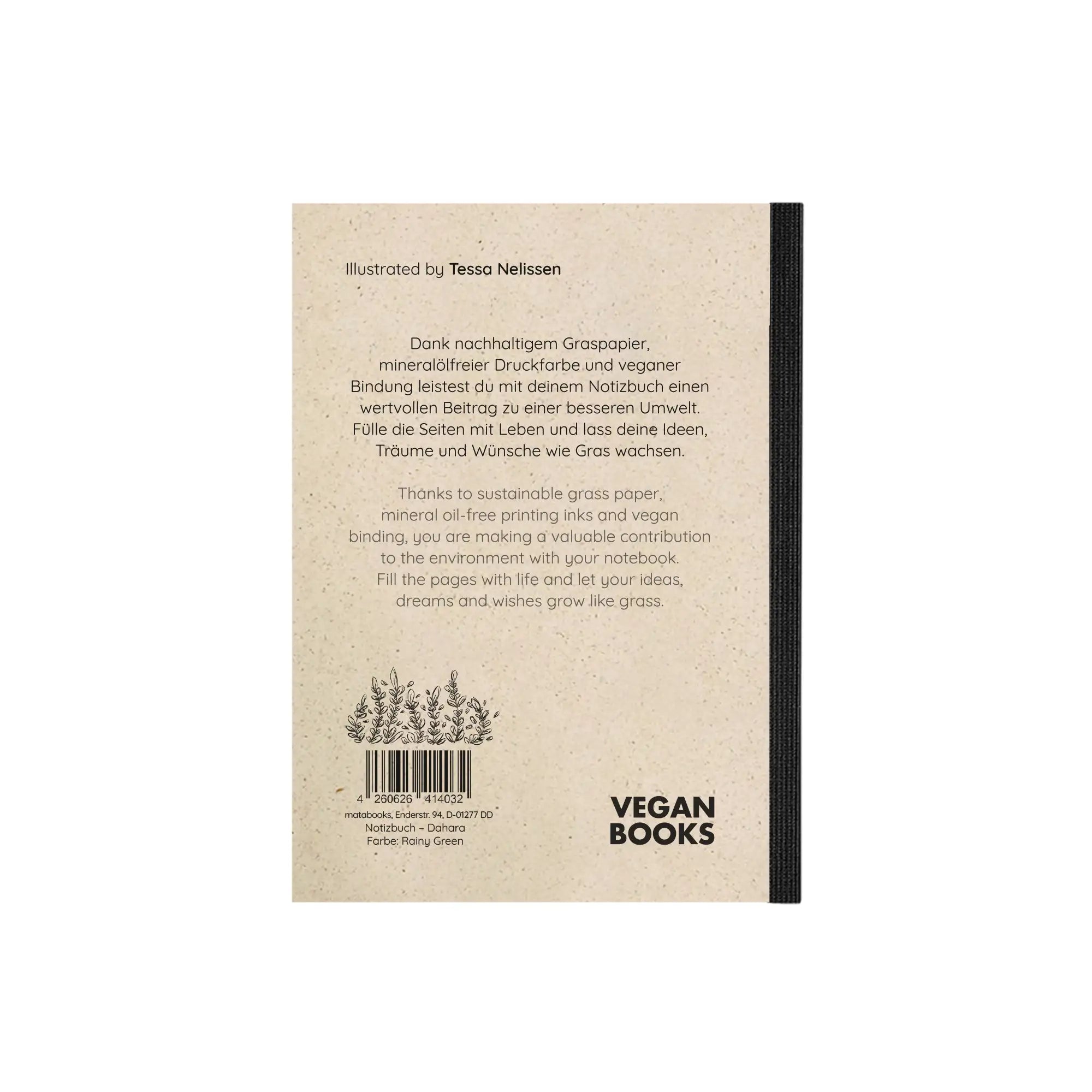 Vegan produziertes Notizbuch, Skizzenbuch, Tagebuch, Achtsamkeitstagebuch, Reisetagebuch, Dankbarkeitstagebuch, Bullet Journal, Rezeptbuch, Schreibheft oder Schreibblock A6 Dahara aus Graspapier von matabooks