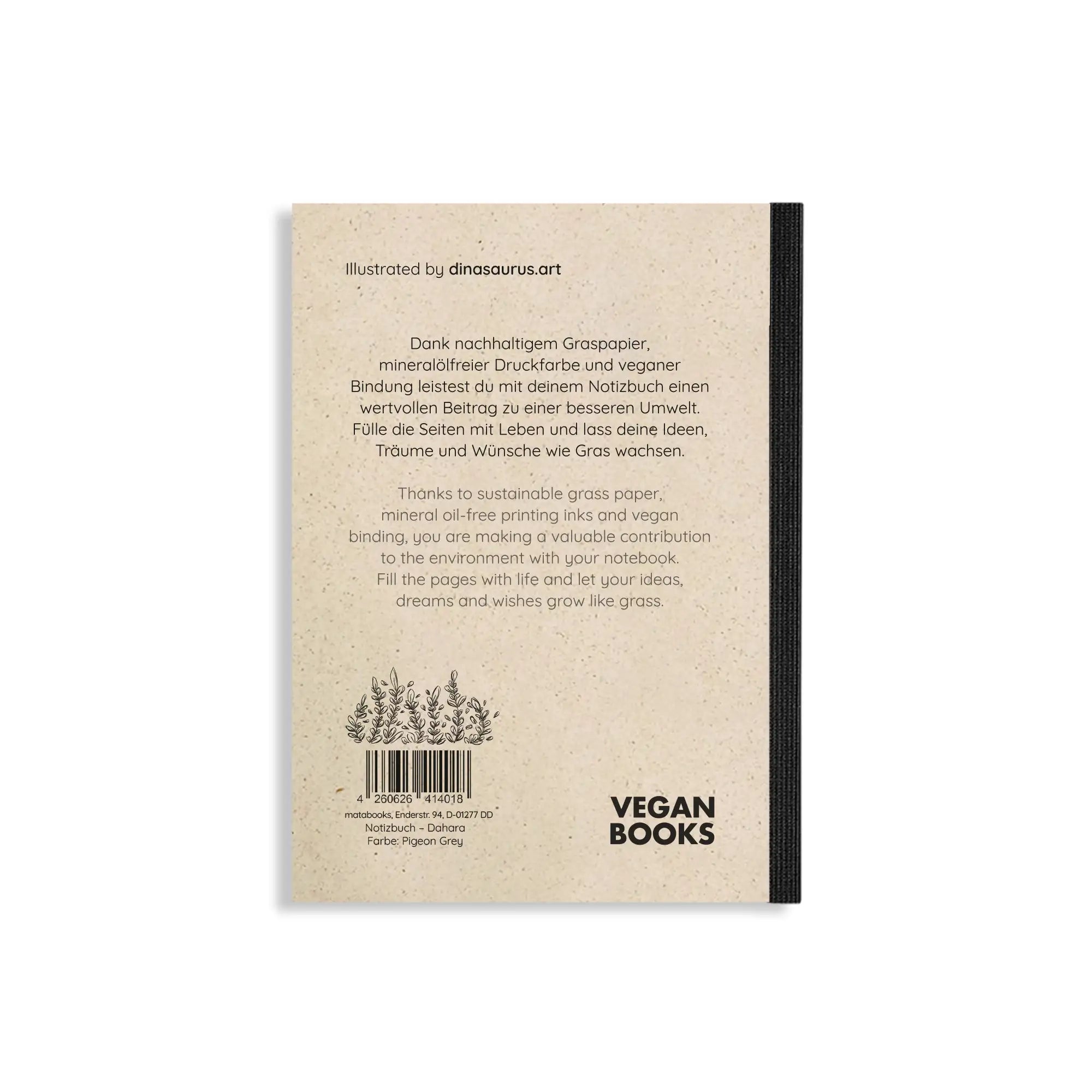 Vegan produziertes Notizbuch, Skizzenbuch, Tagebuch, Achtsamkeitstagebuch, Reisetagebuch, Dankbarkeitstagebuch, Bullet Journal, Rezeptbuch, Schreibheft oder Schreibblock A6 Dahara aus Graspapier von matabooks