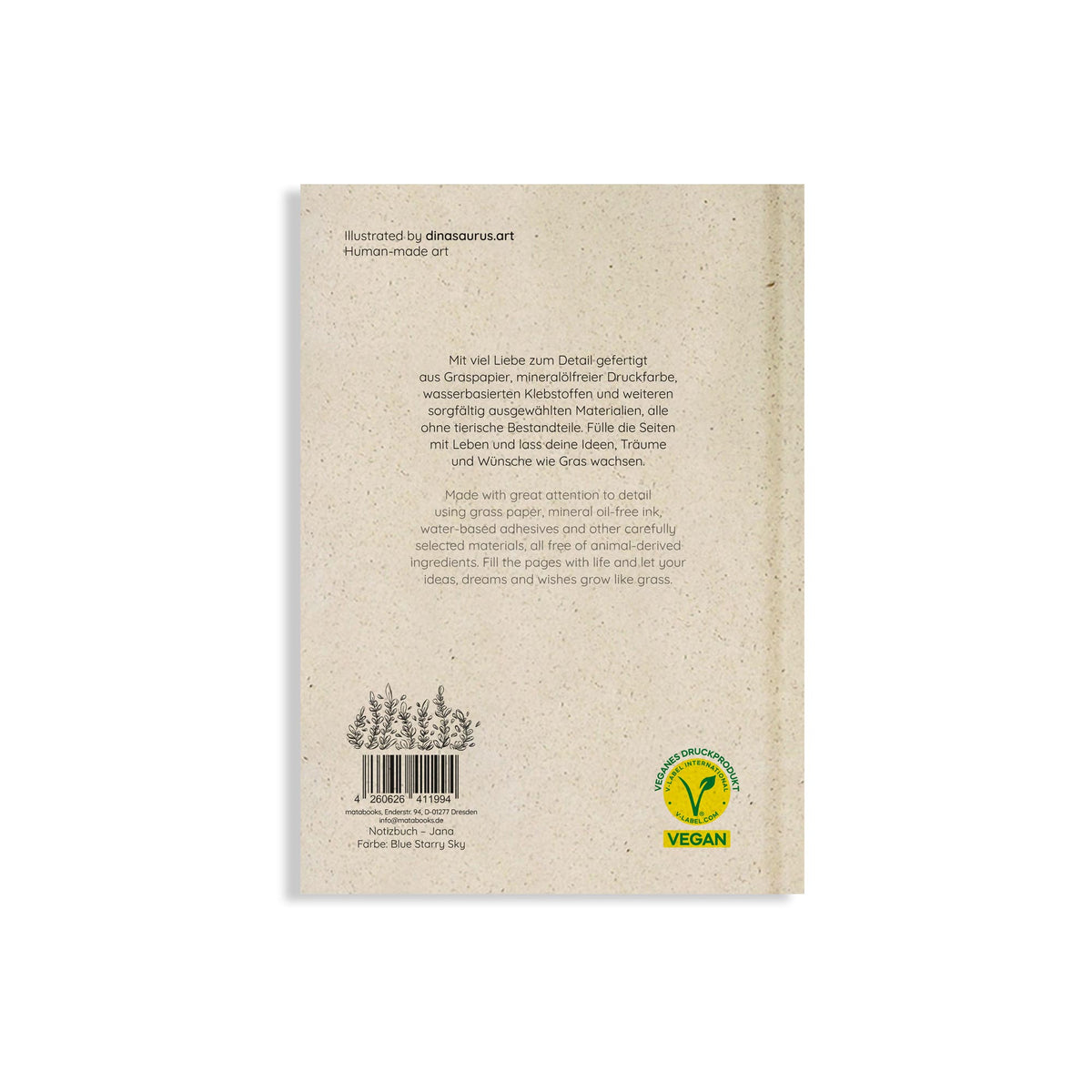 Vegan produziertes Notizbuch, Skizzenbuch, Tagebuch, Achtsamkeitstagebuch, Reisetagebuch, Dankbarkeitstagebuch, Bullet Journal, Planer, Terminplaner, Uni-Planer, Kalender, Wochenplaner, Rezeptbuch, Schreibheft oder Schreibblock aus Graspapier von matabooks