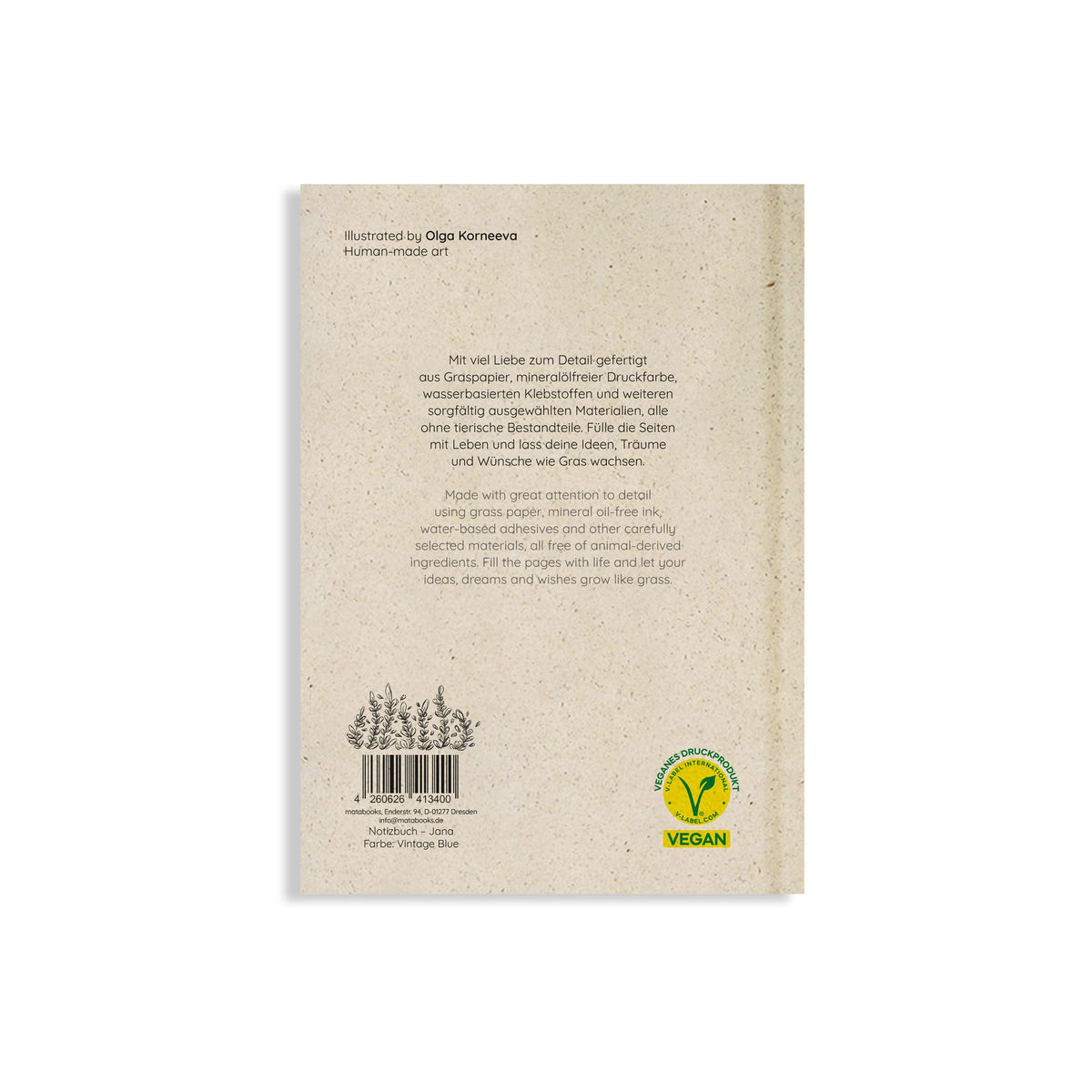 Vegan produziertes Notizbuch, Skizzenbuch, Tagebuch, Achtsamkeitstagebuch, Reisetagebuch, Dankbarkeitstagebuch, Bullet Journal, Planer, Terminplaner, Uni-Planer, Kalender, Wochenplaner, Rezeptbuch, Schreibheft oder Schreibblock aus Graspapier von matabooks