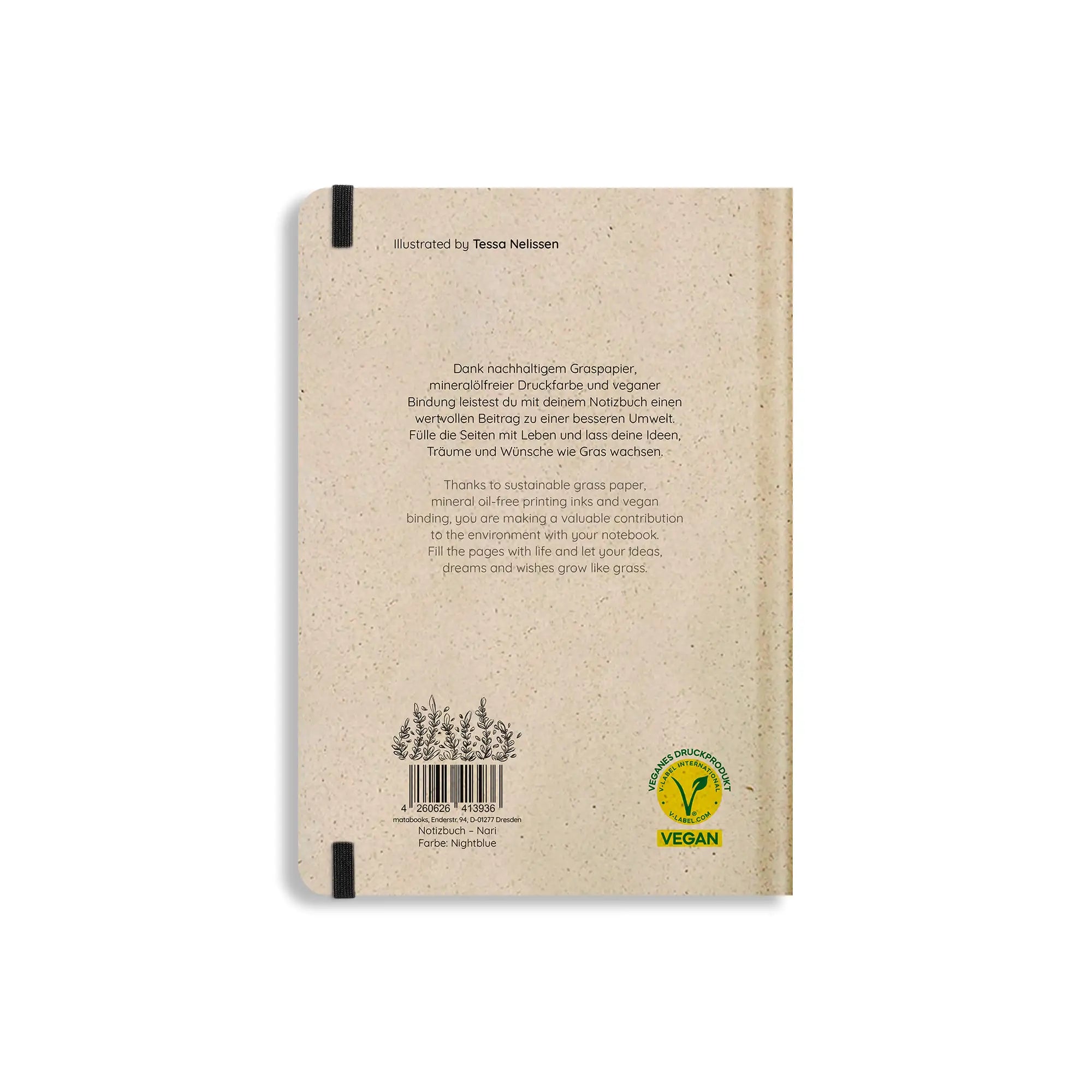 Vegan produziertes Notizbuch, Skizzenbuch, Tagebuch, Achtsamkeitstagebuch, Reisetagebuch, Dankbarkeitstagebuch, Bullet Journal, Planer, Terminplaner, Uni-Planer, Kalender, Wochenplaner, Rezeptbuch, Schreibheft oder Schreibblock A5 Nari aus Graspapier und Süßgraspapier von matabooks