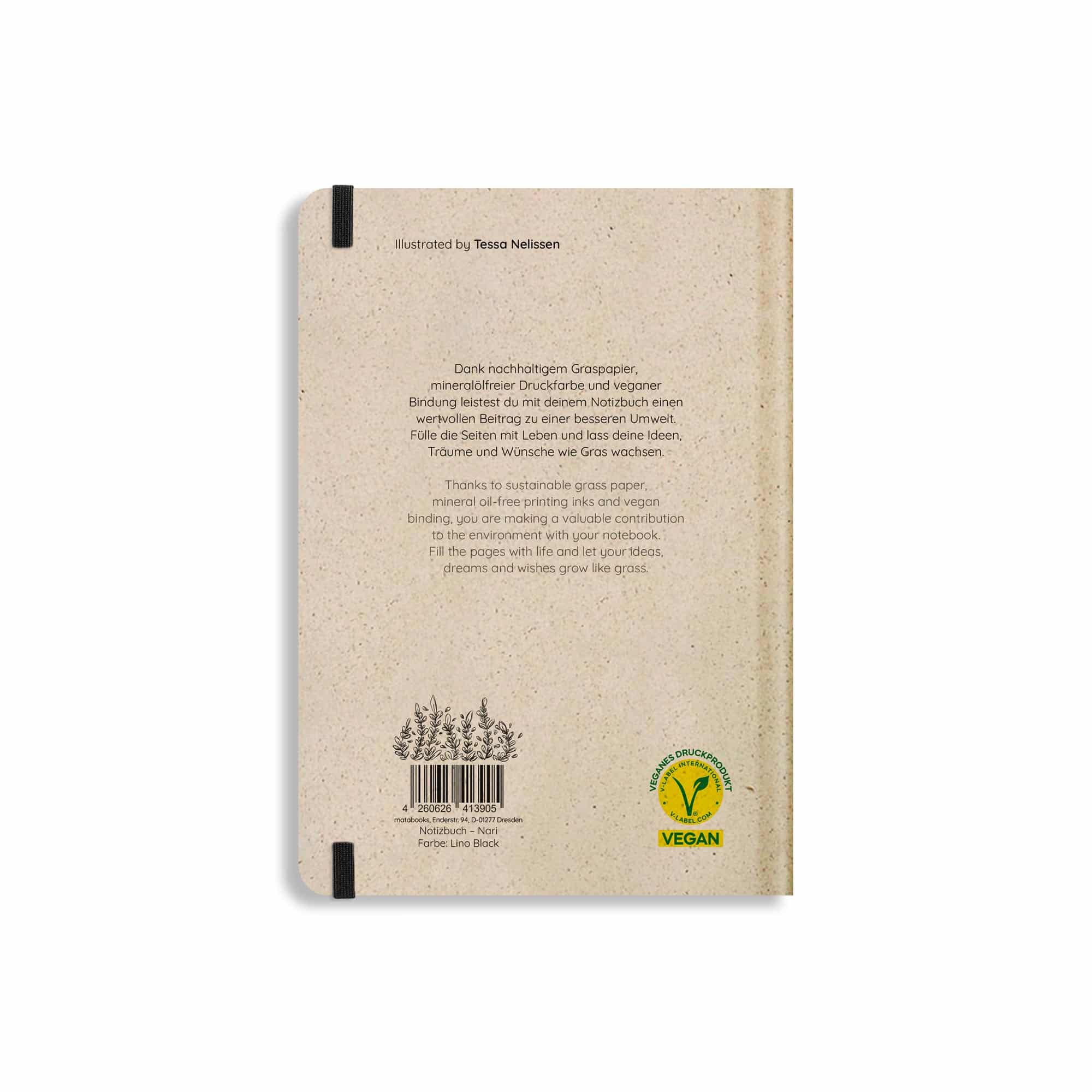 Vegan produziertes Notizbuch, Skizzenbuch, Tagebuch, Achtsamkeitstagebuch, Reisetagebuch, Dankbarkeitstagebuch, Bullet Journal, Planer, Terminplaner, Uni-Planer, Kalender, Wochenplaner, Rezeptbuch, Schreibheft oder Schreibblock A5 Nari aus Graspapier und Süßgraspapier von matabooks