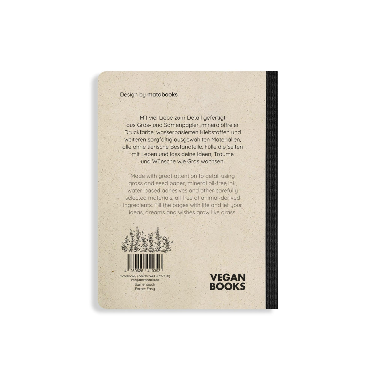 Vegan produziertes Samenbuch, Notizbuch, Skizzenbuch, Tagebuch, Achtsamkeitstagebuch, Reisetagebuch, Dankbarkeitstagebuch, Bullet Journal, Rezeptbuch, Schreibheft oder Schreibblock A6 aus Graspapier von matabooks
