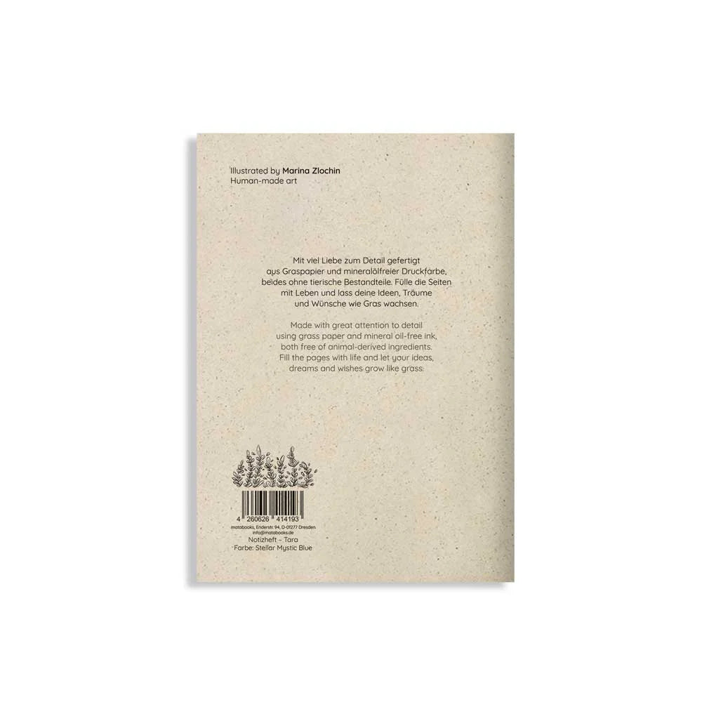Vegan produziertes Notizbuch, Skizzenbuch, Tagebuch, Achtsamkeitstagebuch, Reisetagebuch, Dankbarkeitstagebuch, Bullet Journal, Rezeptbuch, Notizheft, Schreibheft oder Schreibblock A5 Tara aus Graspapier von matabooks